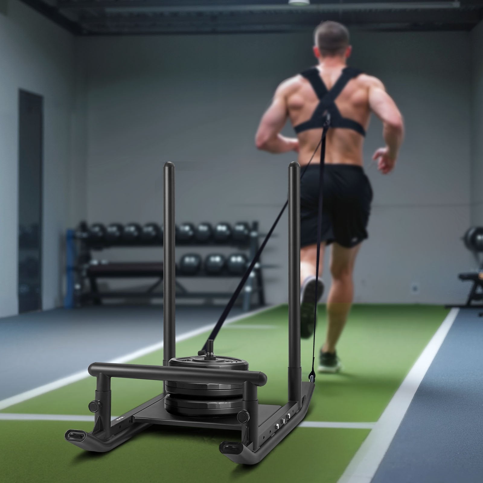 VEVOR Weight Sled, Steel Power Sled, Fitness Strength Training Sleds for Athletic Exercise Speed Improvement, Workout Fitness Equipment with Handle, Compatible with 25/51 mm Weight Plates, Black 8