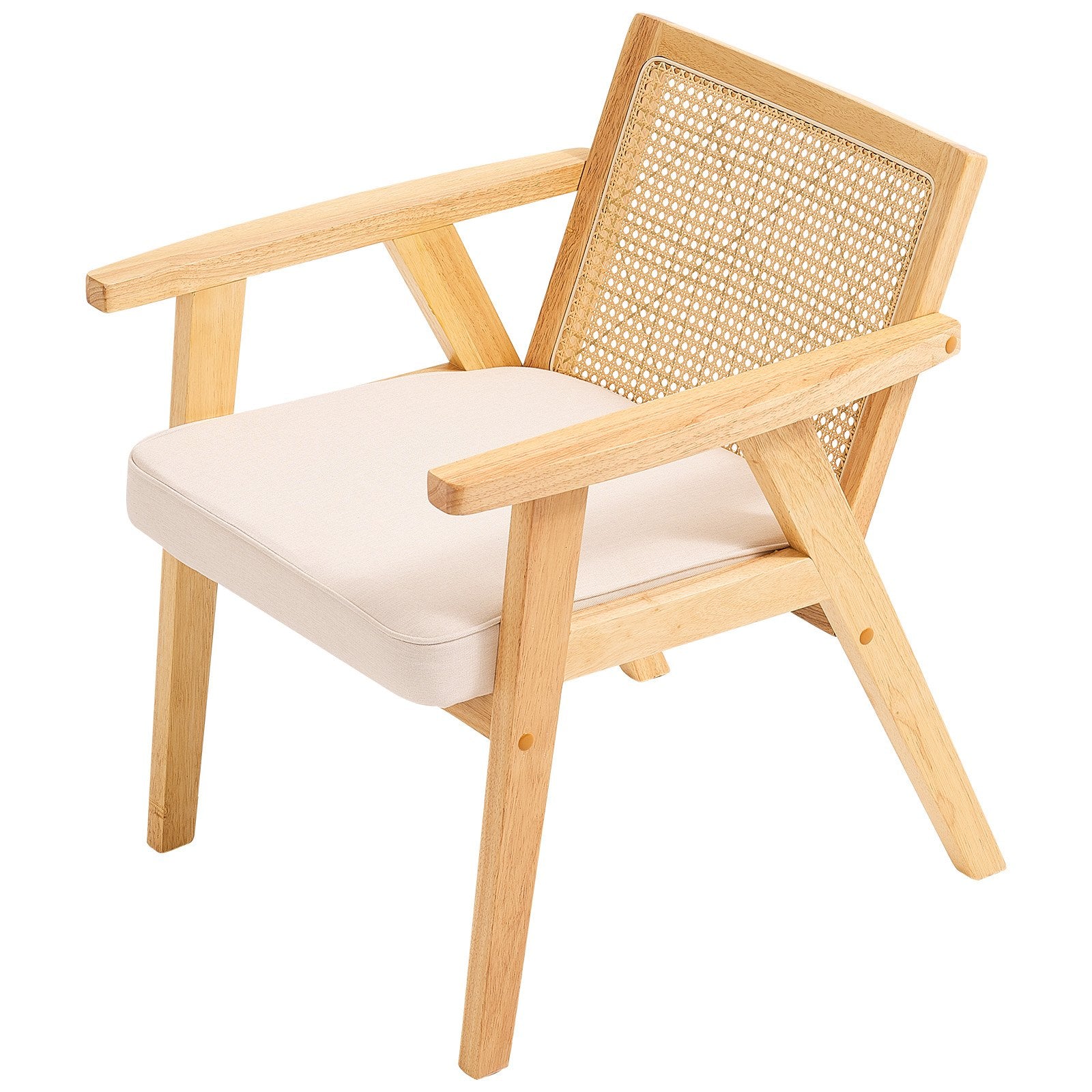 VEVOR Rattan Chair, Mid Century Modern Dining Chair with Armrest, Upholstered Chair with Rattan Back, Retro Rattan Dining Room Kitchen Chair for Living Room, Bedroom, Reading Room, and Office, Beige 9