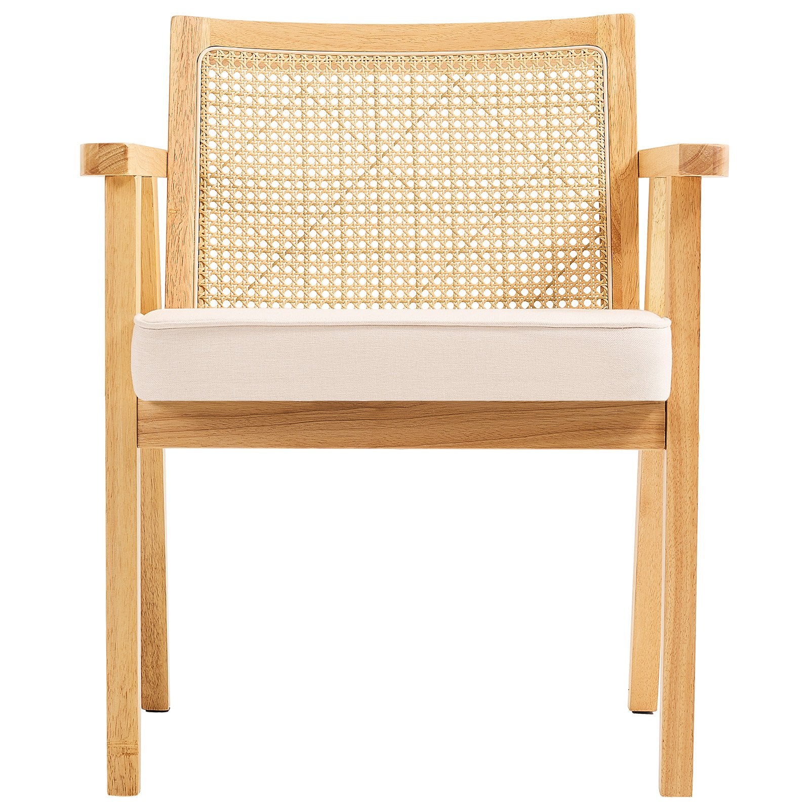 VEVOR Rattan Chair, Mid Century Modern Dining Chair with Armrest, Upholstered Chair with Rattan Back, Retro Rattan Dining Room Kitchen Chair for Living Room, Bedroom, Reading Room, and Office, Beige 10