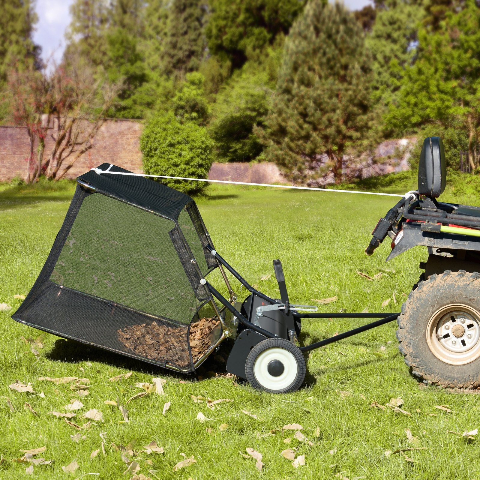 VEVOR Tow-Behind Lawn Sweeper 132cm Leaf Yard Collector 26 cu.ft. Adjustable 8