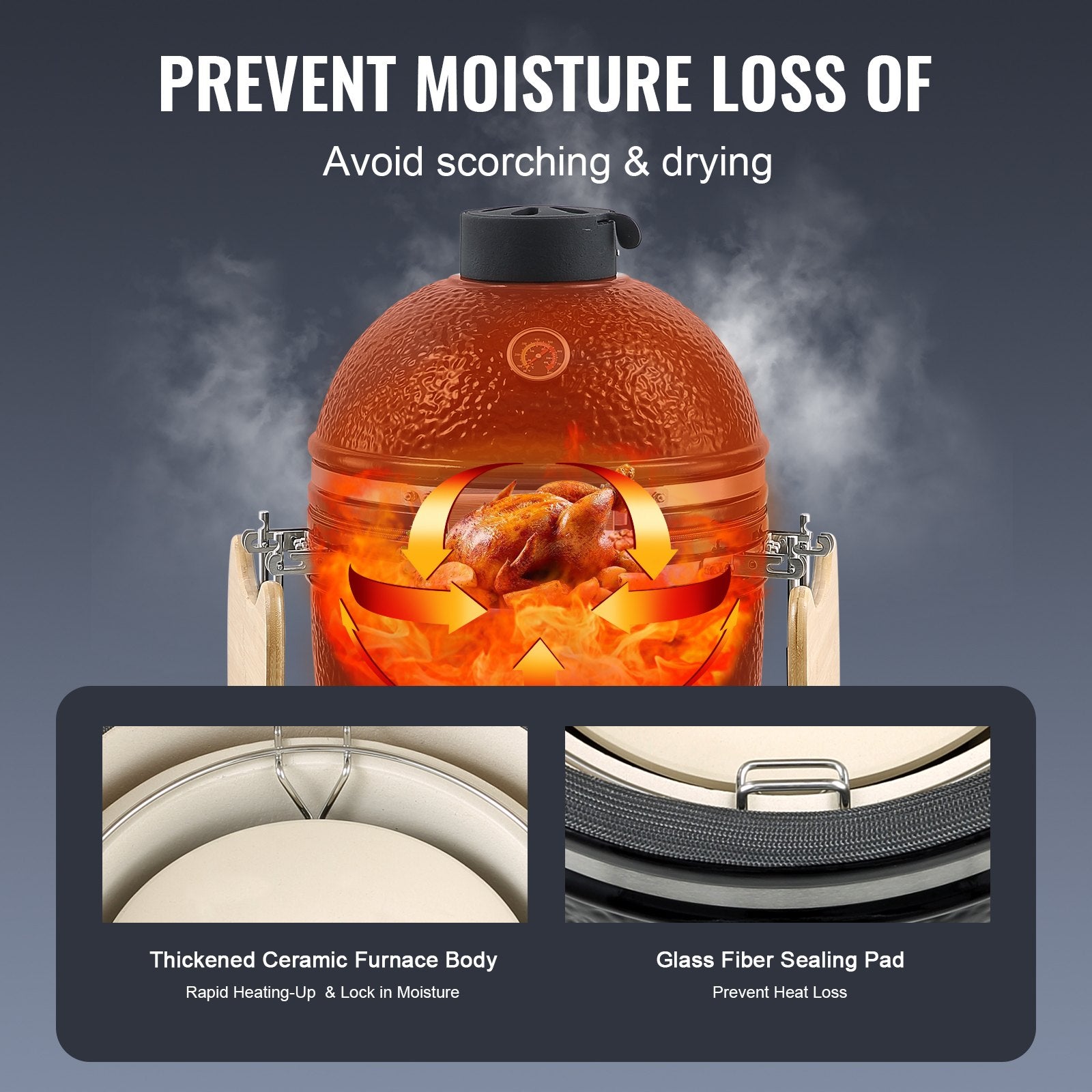 VEVOR Portable Charcoal Grill, Propane Gas Grills with Cover and Cart, Heavy Duty Stainless Steel BBQ Grill, Mini Smoker for Outdoor Cooking, Barbecue Camping, Picnic, and Backyard, Black 4