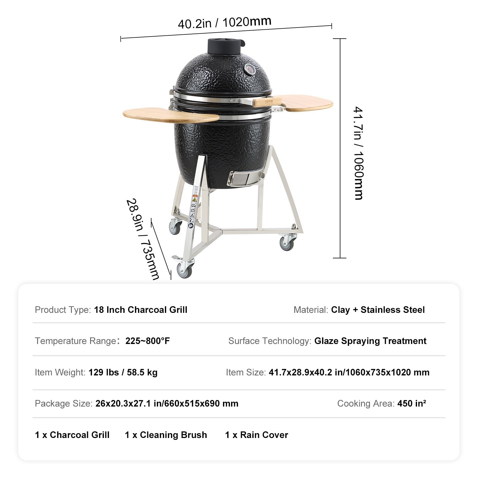 VEVOR Portable Charcoal Grill, Propane Gas Grills with Cover and Cart, Heavy Duty Stainless Steel BBQ Grill, Mini Smoker for Outdoor Cooking, Barbecue Camping, Picnic, and Backyard, Black 7