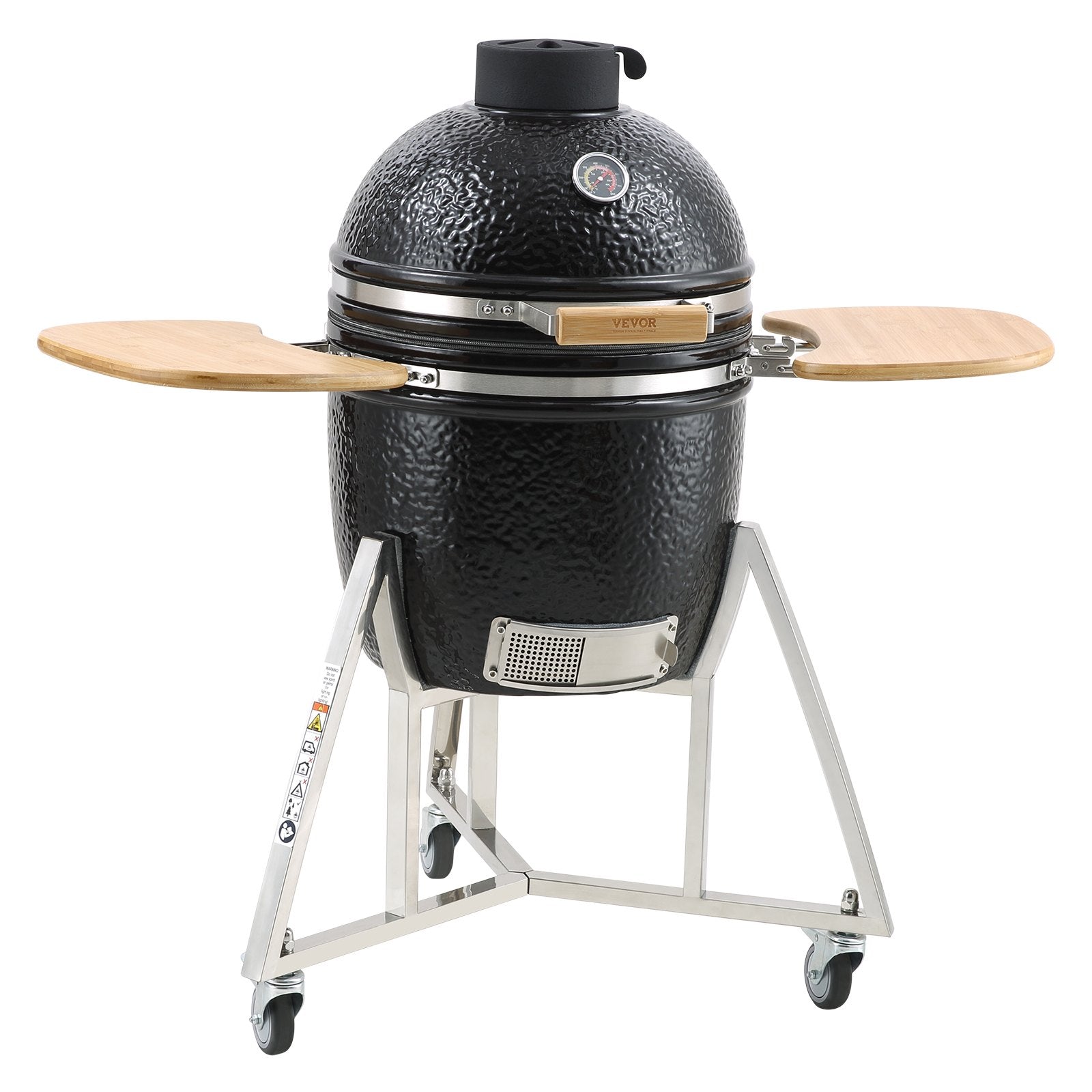 VEVOR Portable Charcoal Grill, Propane Gas Grills with Cover and Cart, Heavy Duty Stainless Steel BBQ Grill, Mini Smoker for Outdoor Cooking, Barbecue Camping, Picnic, and Backyard, Black 9