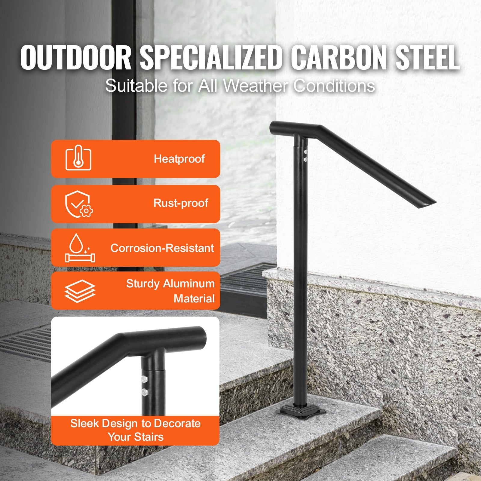 VEVOR 1-3 Step Handrail Railing for Steps Steel 150 kg Capacity with Screw Kit 3