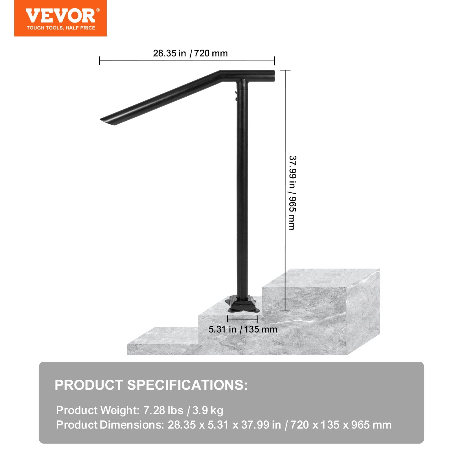 VEVOR 1-3 Step Handrail Railing for Steps Steel 150 kg Capacity with Screw Kit 7