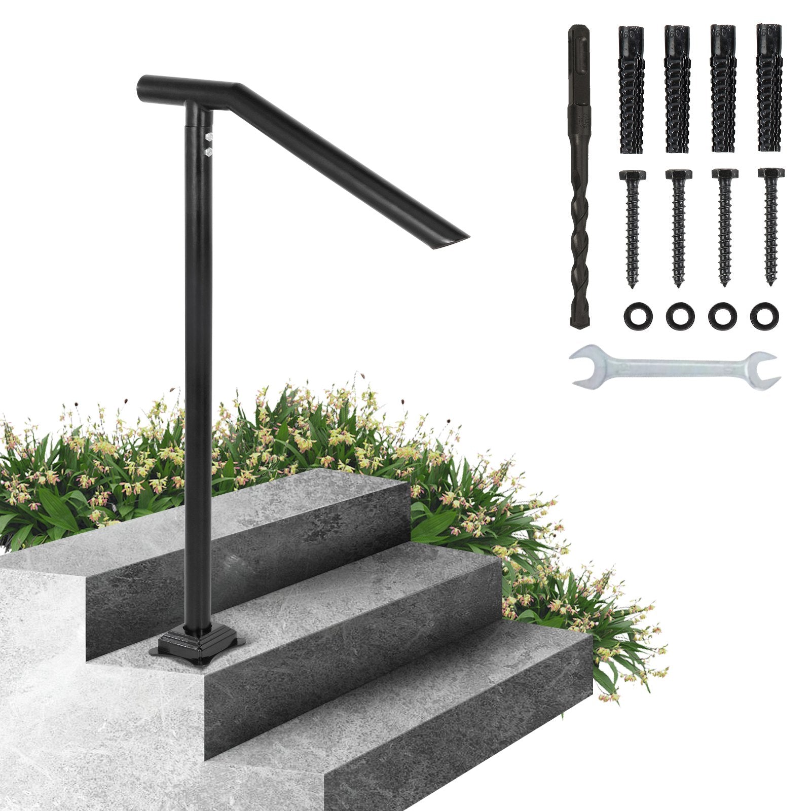 VEVOR 1-3 Step Handrail Railing for Steps Steel 150 kg Capacity with Screw Kit 9