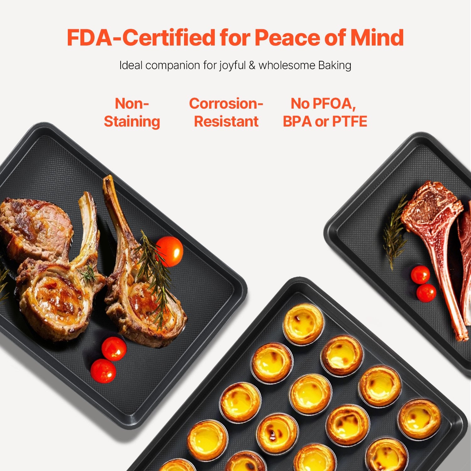 VEVOR Baking Pan Set 3-Piece Nonstick Carbon Steel Set with Silicone Handles 5