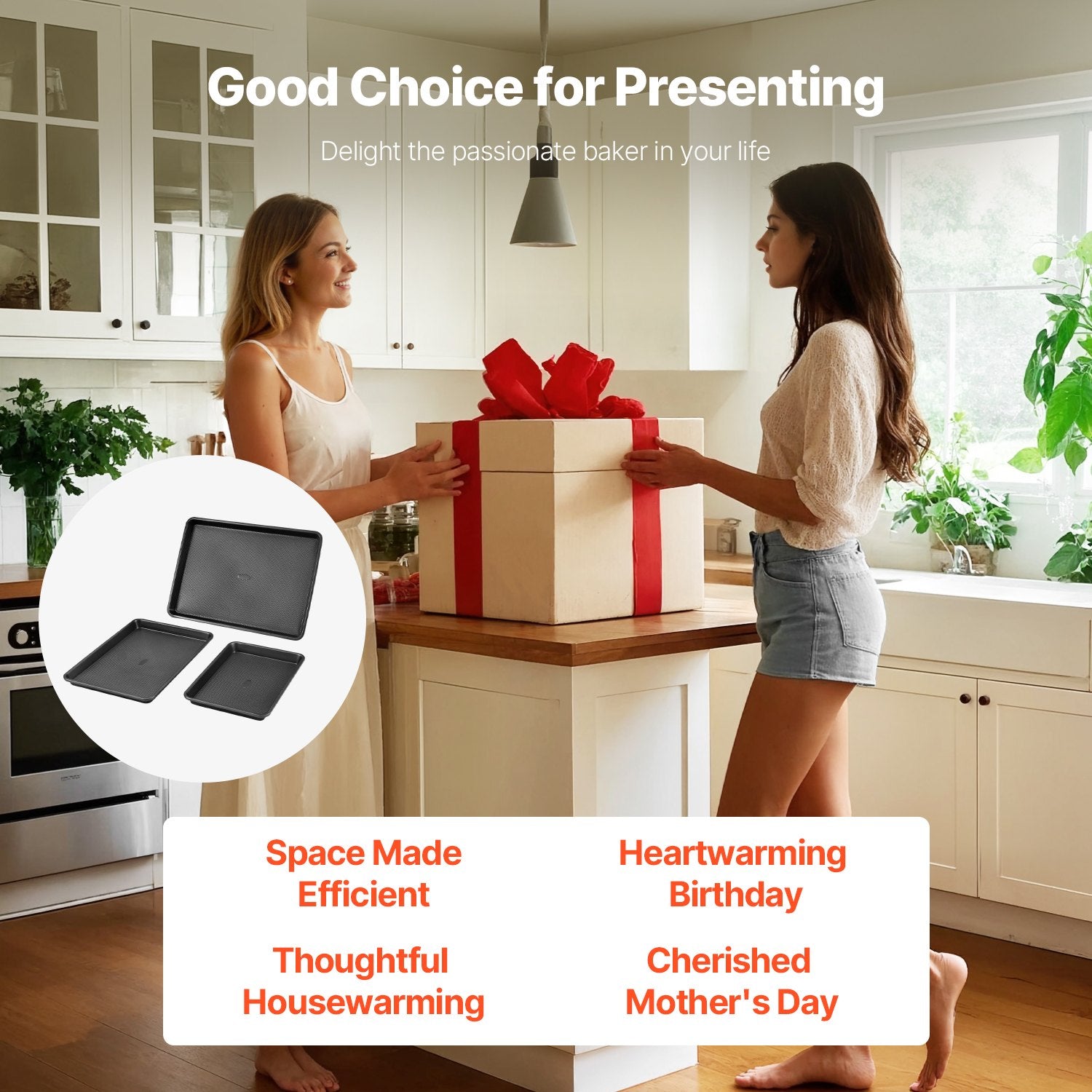 VEVOR Baking Pan Set 3-Piece Nonstick Carbon Steel Set with Silicone Handles 7