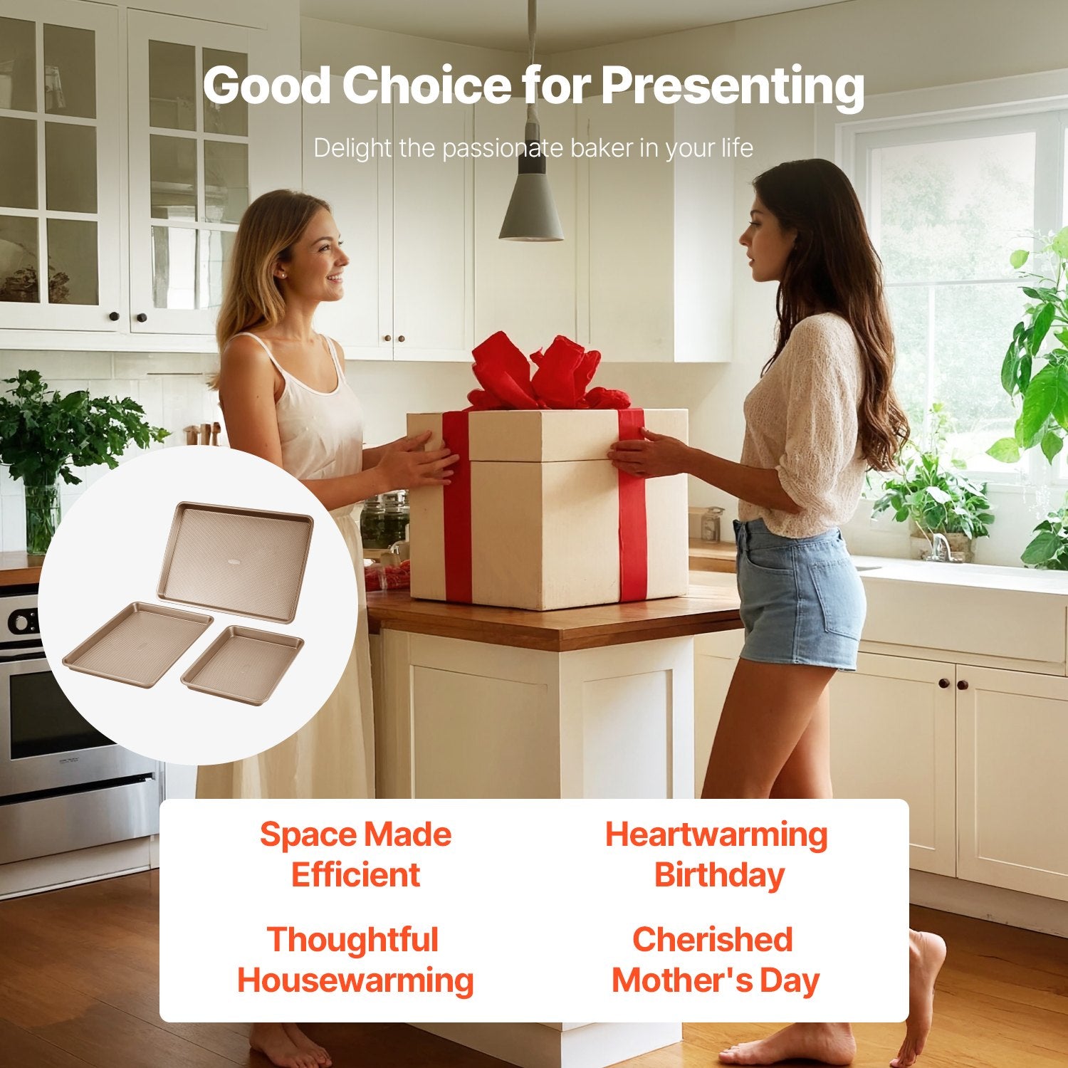 VEVOR Baking Pan Set 3-Piece Nonstick Carbon Steel Set with Silicone Handles 7