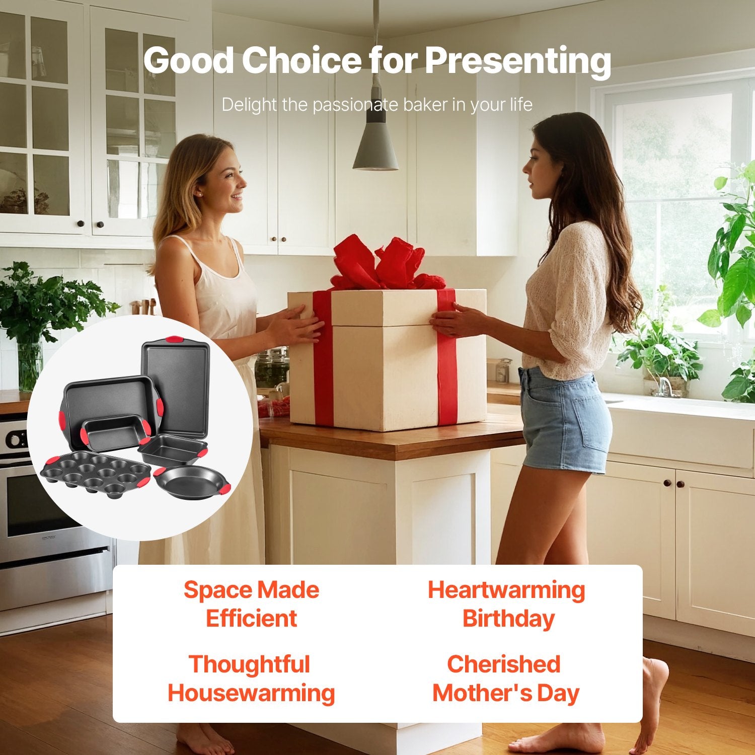 VEVOR Baking Pan Set 6-Piece Nonstick Carbon Steel Set with Silicone Handles 7