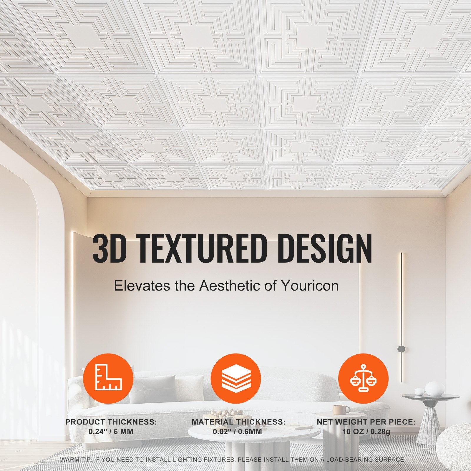 VEVOR Ceiling Tiles 12-Pack 24 x 24 in PVC Easy Installation White Echo Pattern 4