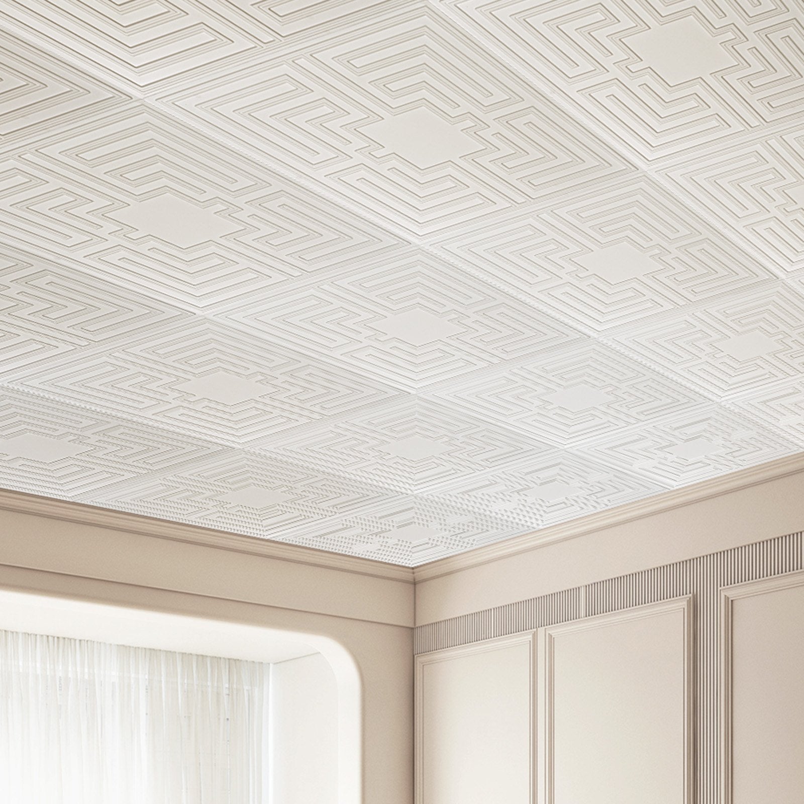 VEVOR Ceiling Tiles 12-Pack 24 x 24 in PVC Easy Installation White Echo Pattern 8