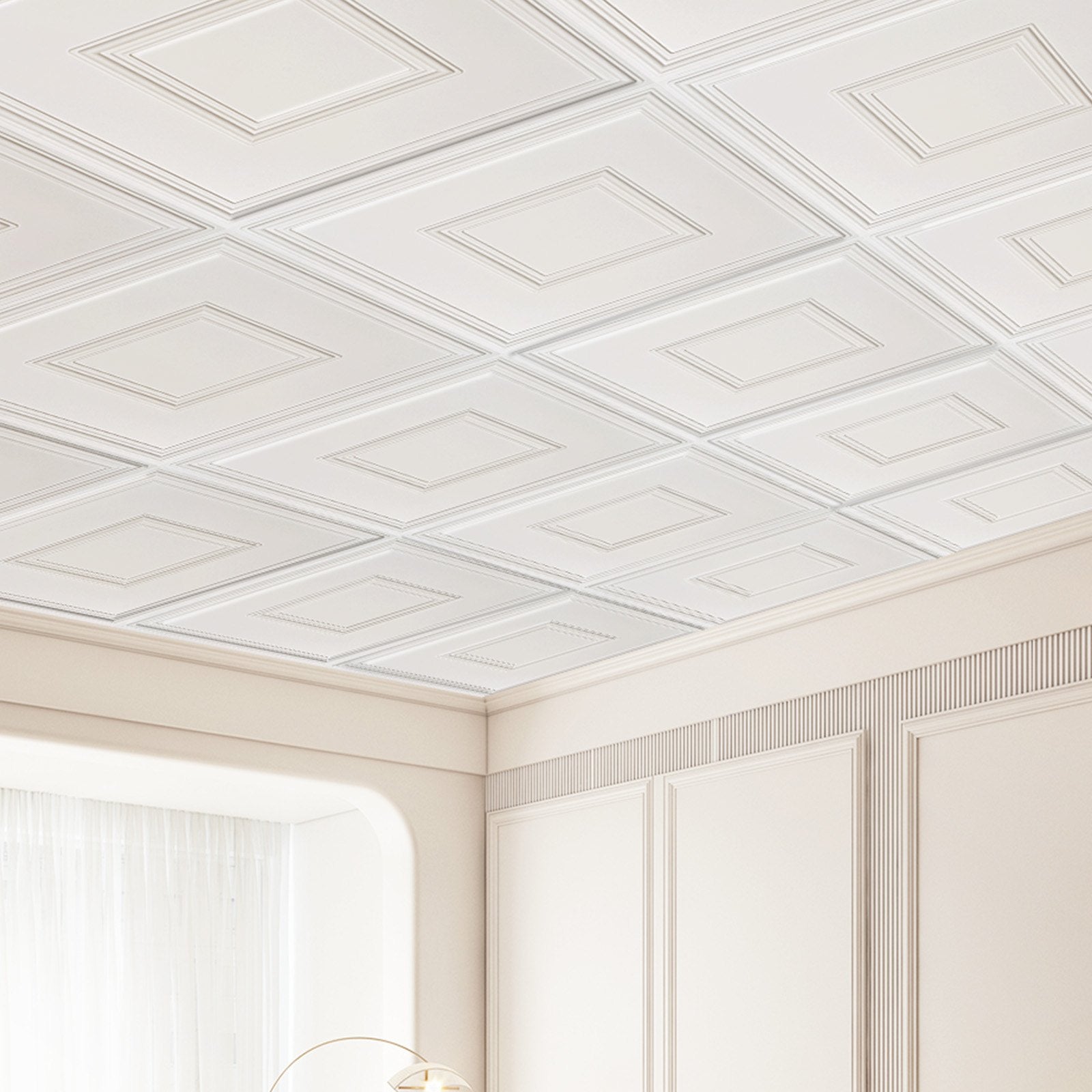 VEVOR Ceiling Tiles 12-Pack 24 x 24 in PVC Easy Installation White Geometric 8