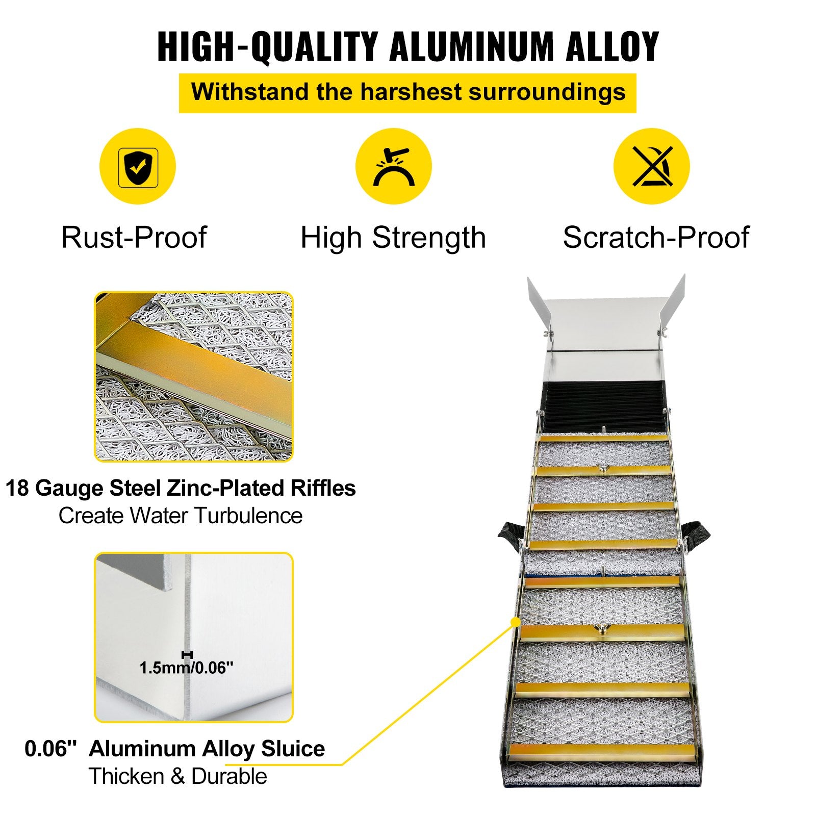 VEVOR Folding Aluminum Alloy Sluice Box, Compact 50" Sluice Boxes for Gold, Lightweight Gold Sluice Equipment, Portable Sluice Boxes with Miner's Moss, River, Creek, Gold Panning, Prospecting, Dredg 4