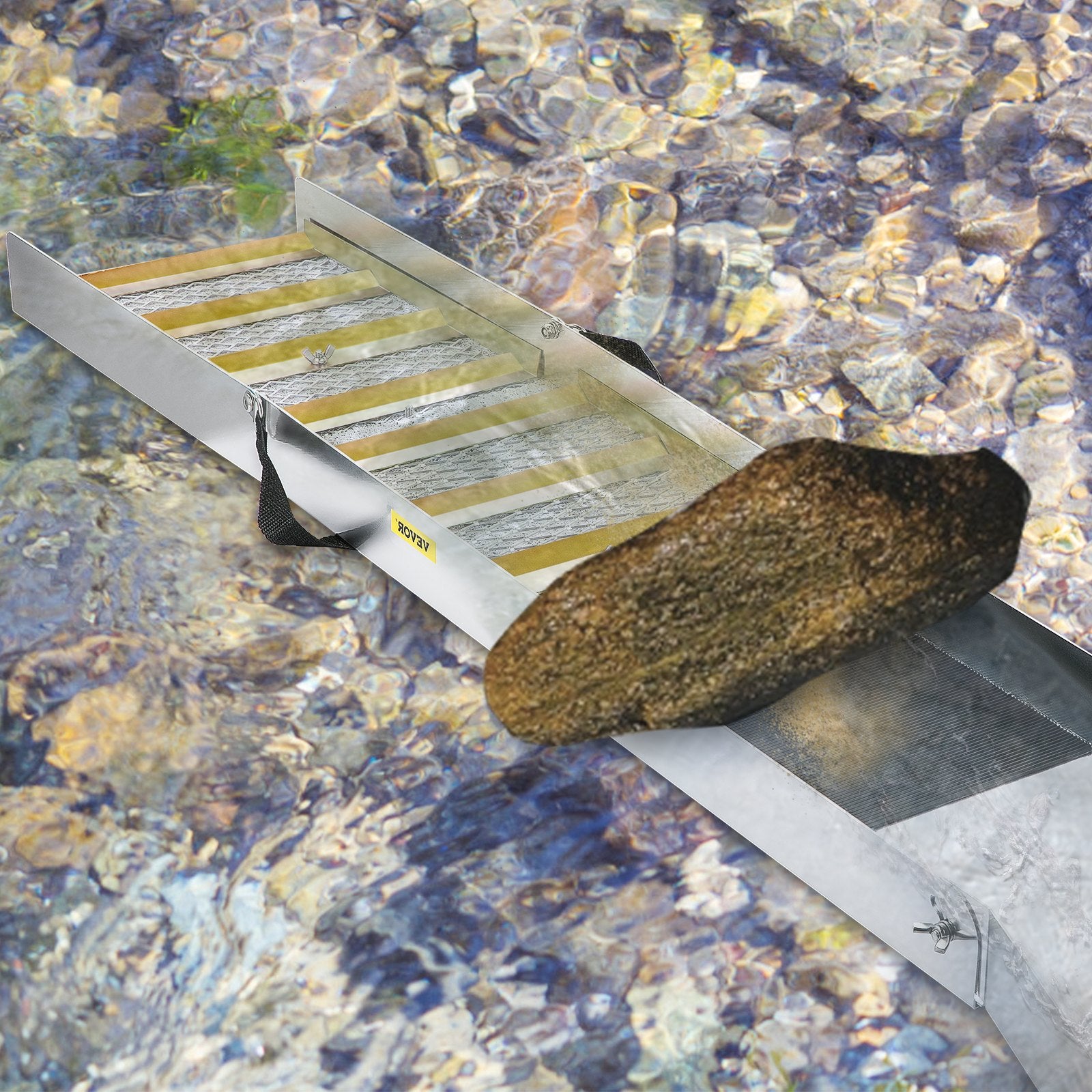 VEVOR Folding Aluminum Alloy Sluice Box, Compact 50" Sluice Boxes for Gold, Lightweight Gold Sluice Equipment, Portable Sluice Boxes with Miner's Moss, River, Creek, Gold Panning, Prospecting, Dredg 8