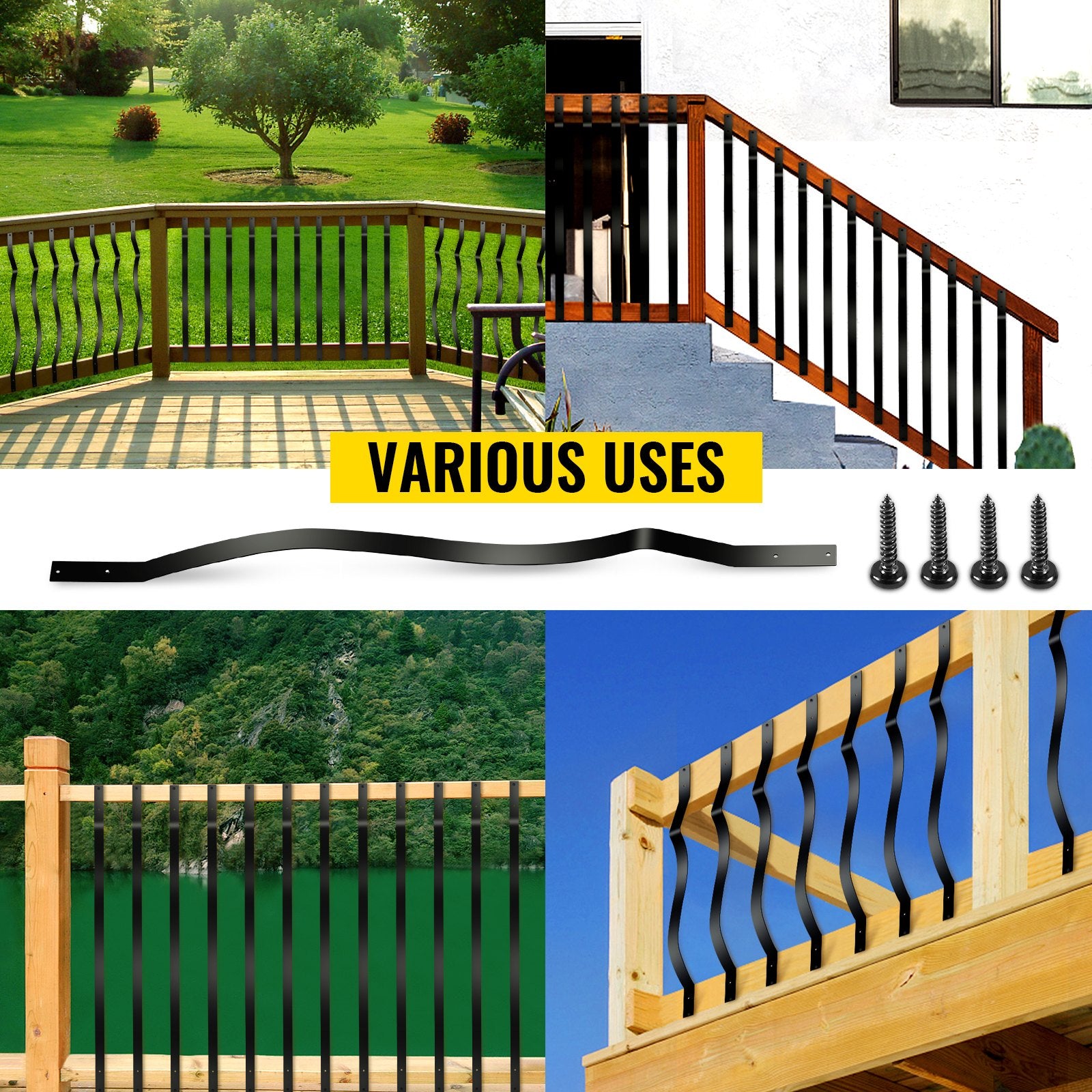 VEVOR Deck Balusters, 51 Pack Metal Deck Spindles, 32.25\"x1\" Staircase Baluster with Screws, Iron Deck Railing for Wood and Composite Deck, Stylish Baluster for Outdoor Stair Deck Porch 7