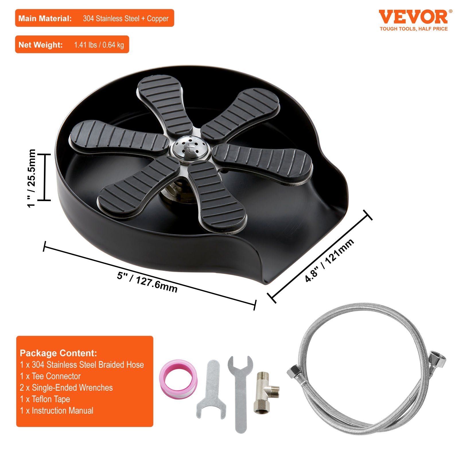 VEVOR Glass Rinser, 10 Powerful Spraying Jets Rotating Cup Rinser for Sink, 304 Stainless Steel Faucet Cup Washer & Silicone Nonslip Pad for Baby Bottle, Glass Cup, Wine Glass (Matte Black Base) 7