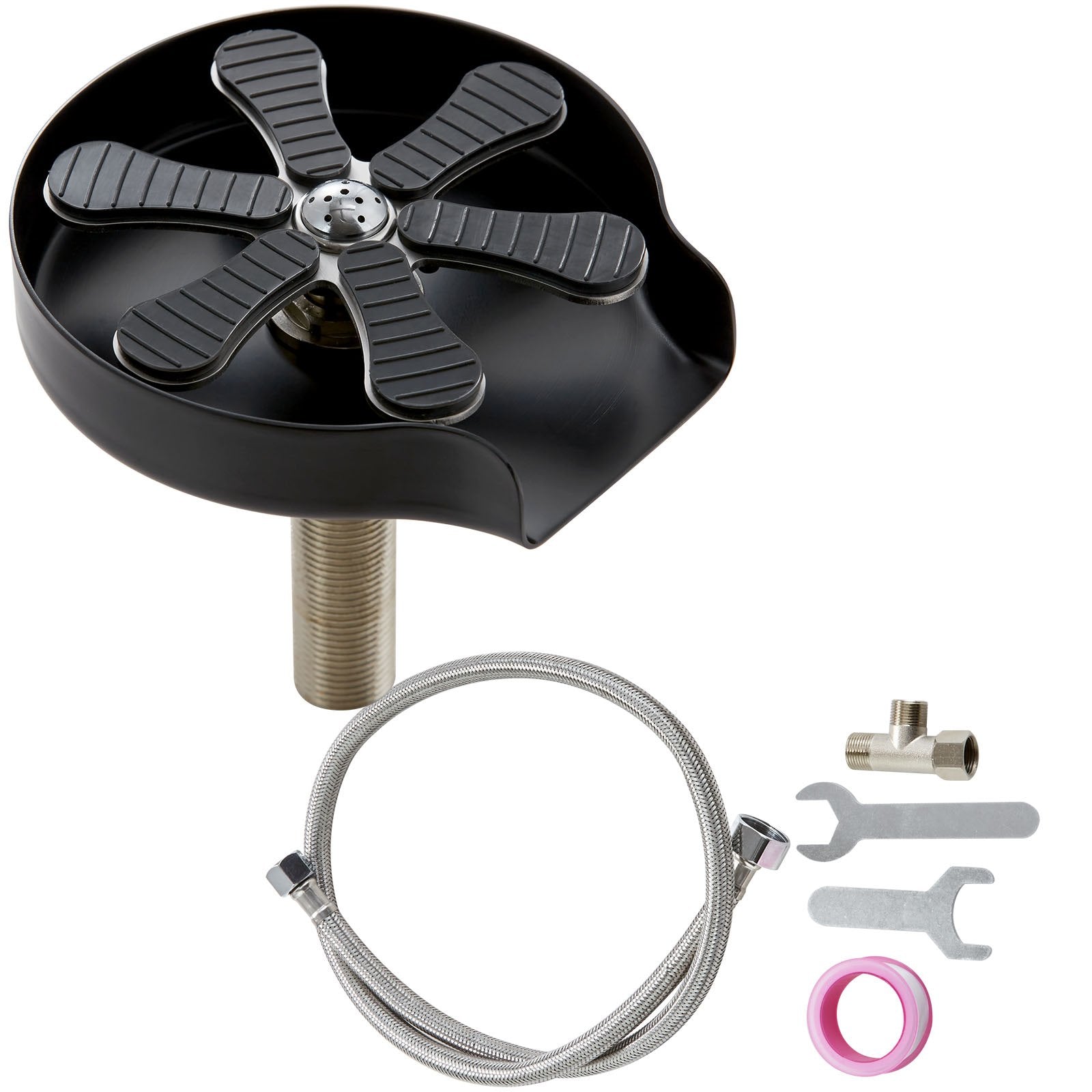 VEVOR Glass Rinser, 10 Powerful Spraying Jets Rotating Cup Rinser for Sink, 304 Stainless Steel Faucet Cup Washer & Silicone Nonslip Pad for Baby Bottle, Glass Cup, Wine Glass (Matte Black Base) 9