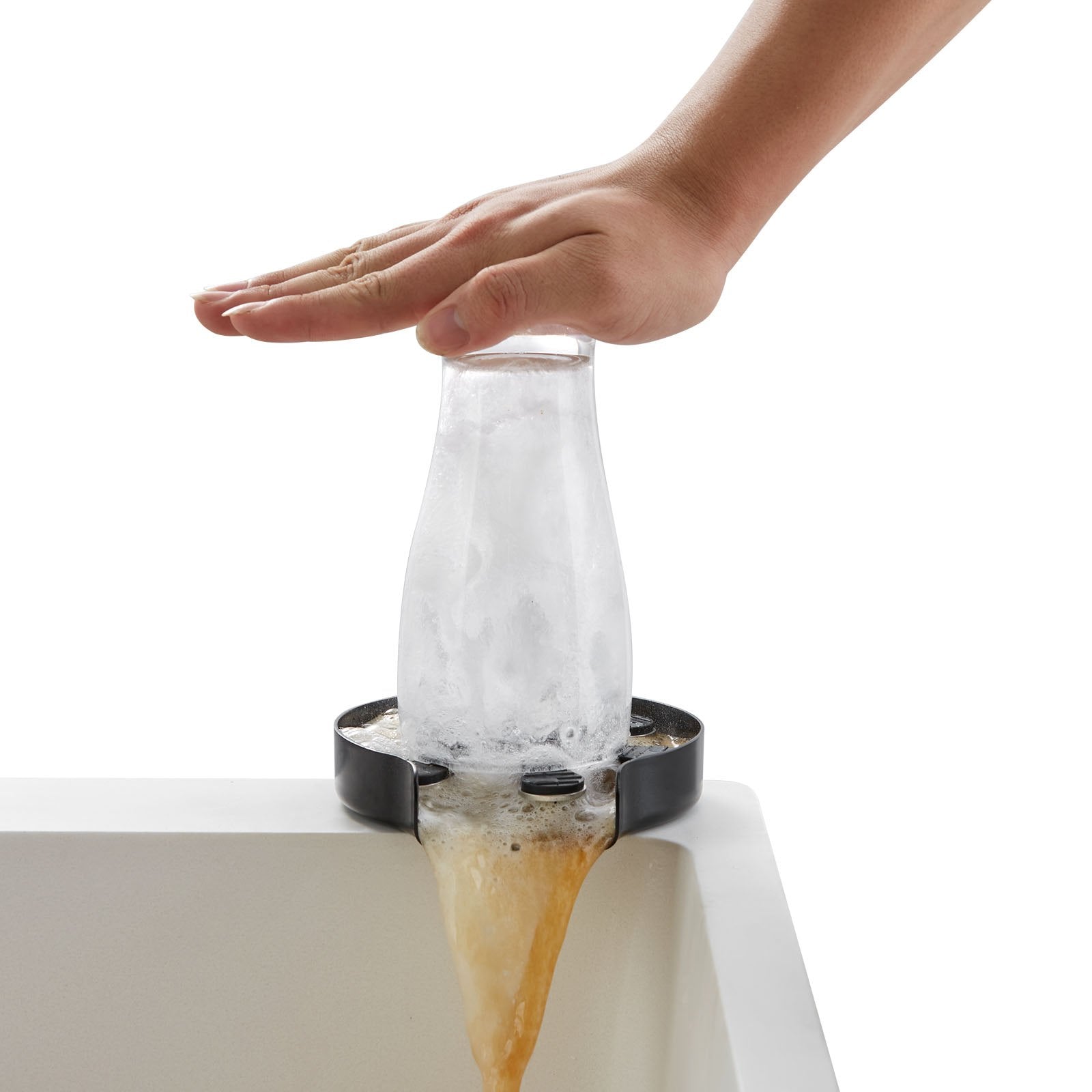 VEVOR Glass Rinser, 10 Powerful Spraying Jets Rotating Cup Rinser for Sink, 304 Stainless Steel Faucet Cup Washer & Silicone Nonslip Pad for Baby Bottle, Glass Cup, Wine Glass (Matte Black Base) 10