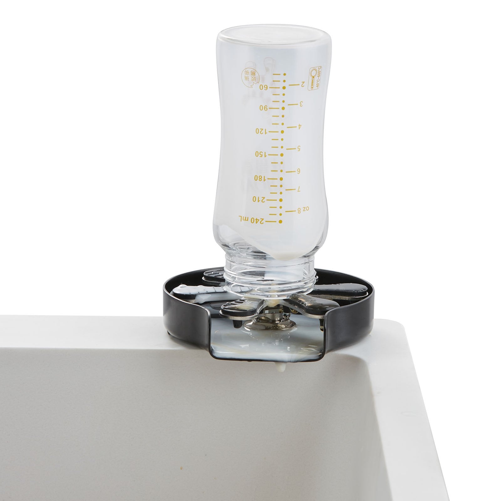 VEVOR Glass Rinser, 10 Powerful Spraying Jets Rotating Cup Rinser for Sink, 304 Stainless Steel Faucet Cup Washer & Silicone Nonslip Pad for Baby Bottle, Glass Cup, Wine Glass (Matte Black Base) 11