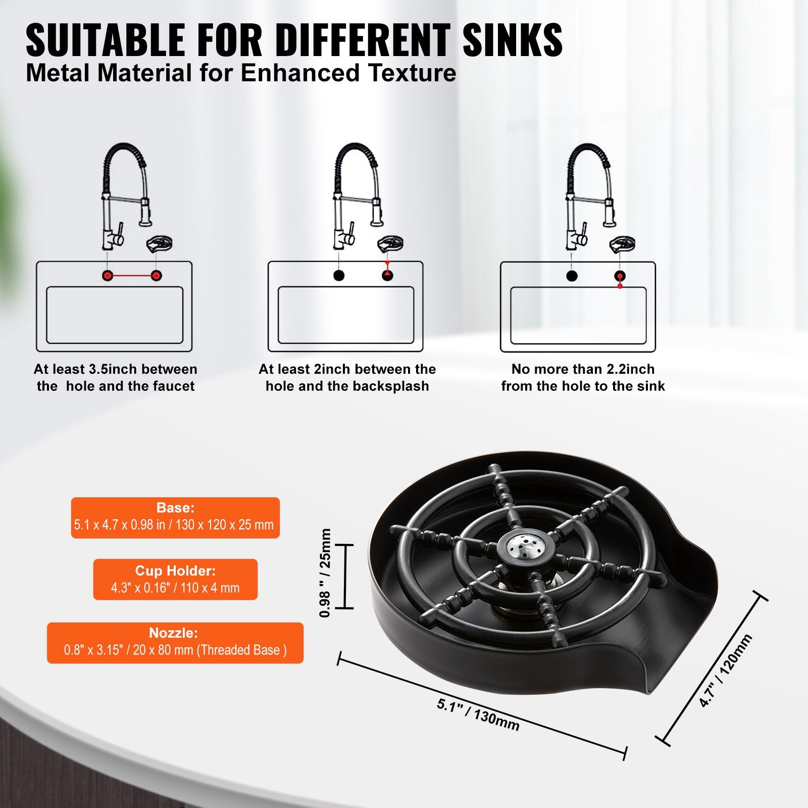 VEVOR Glass Rinser 10-Hole 360 Rotating Stainless Steel Washer ABS Cup Holder 4