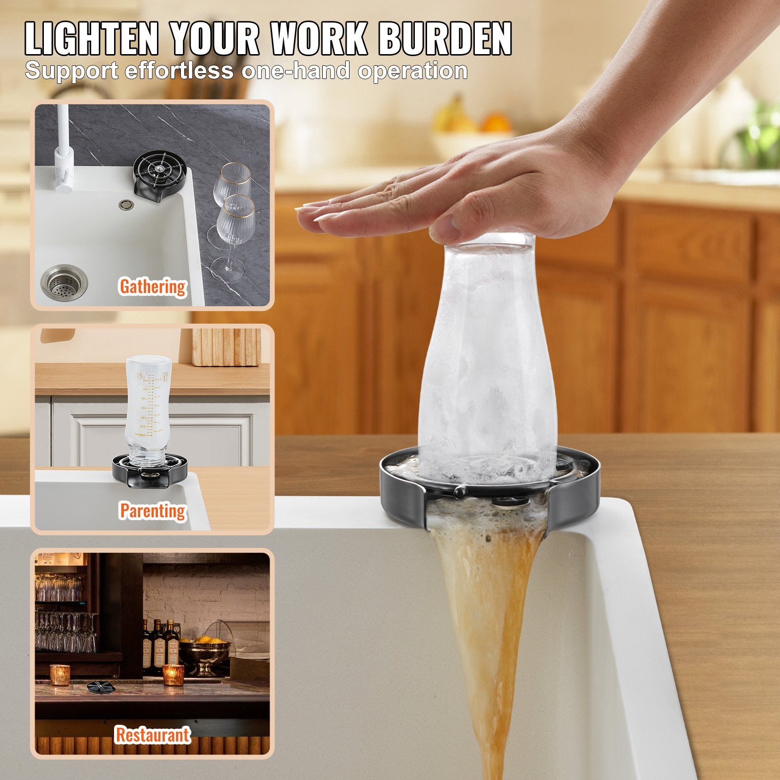 VEVOR Glass Rinser 10-Hole 360 Rotating Stainless Steel Washer ABS Cup Holder 6