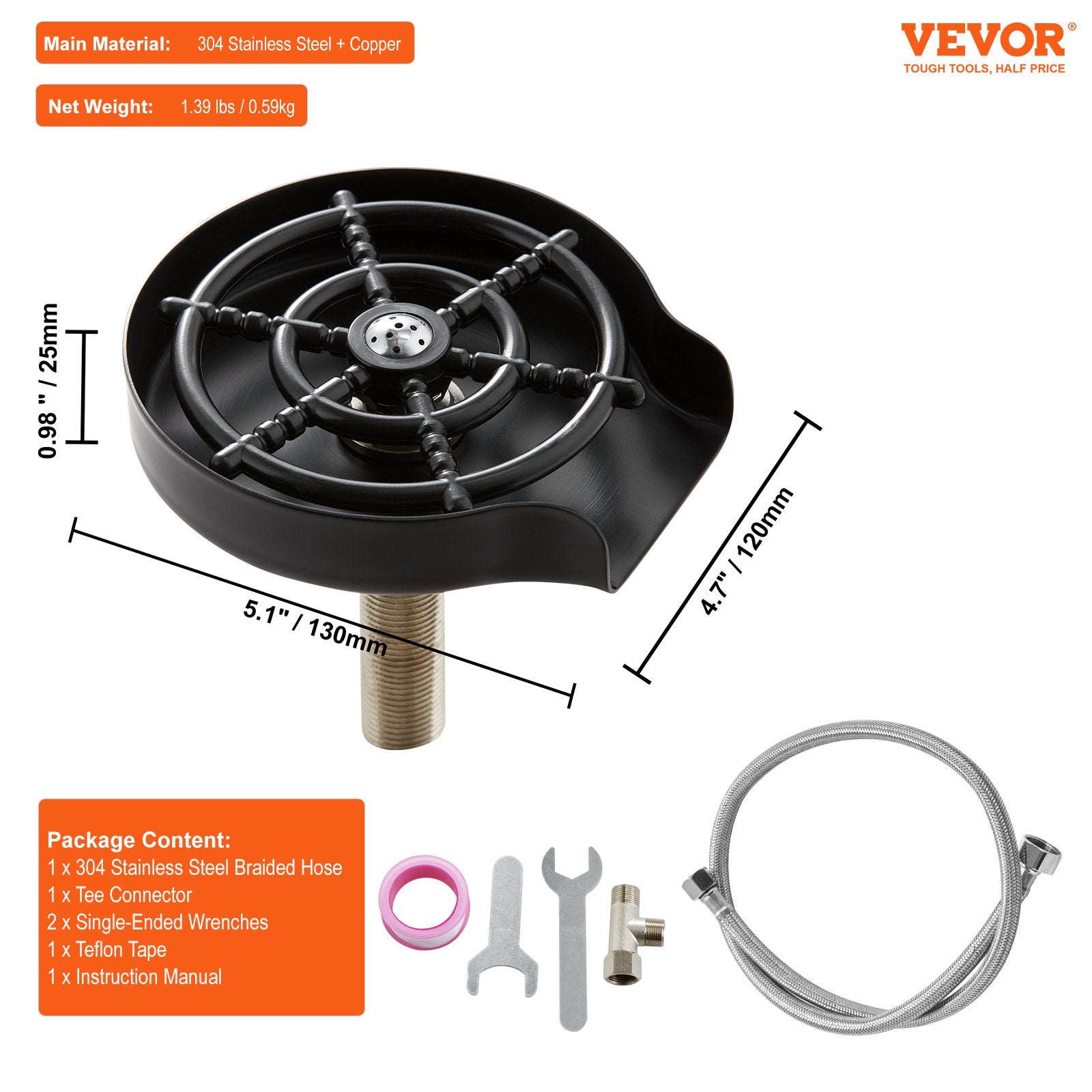VEVOR Glass Rinser 10-Hole 360 Rotating Stainless Steel Washer ABS Cup Holder 7