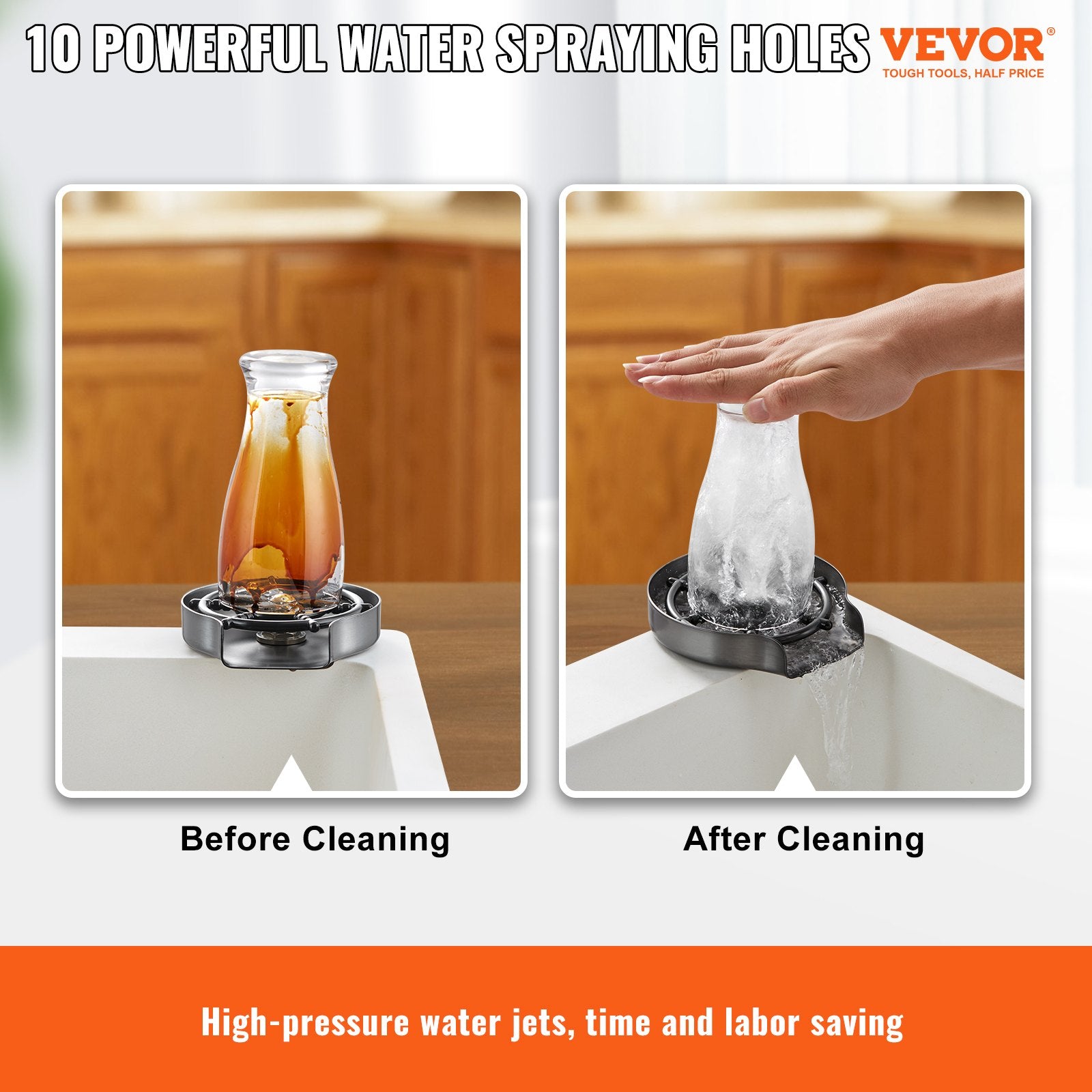VEVOR Glass Rinser 10-Hole Rotating Stainless Steel Washer ABS Cup Holder