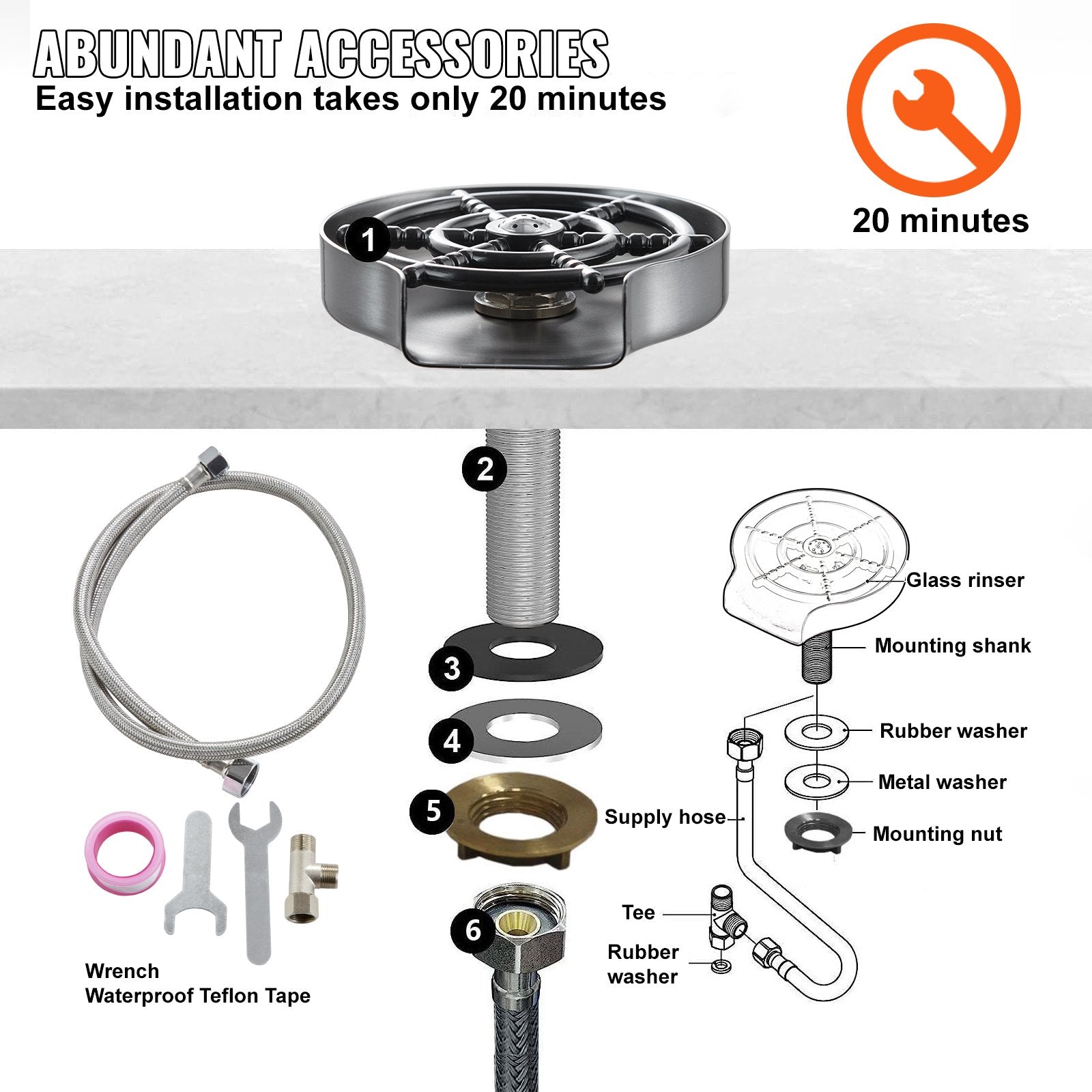 VEVOR Glass Rinser 10-Hole Rotating Stainless Steel Washer ABS Cup Holder 5