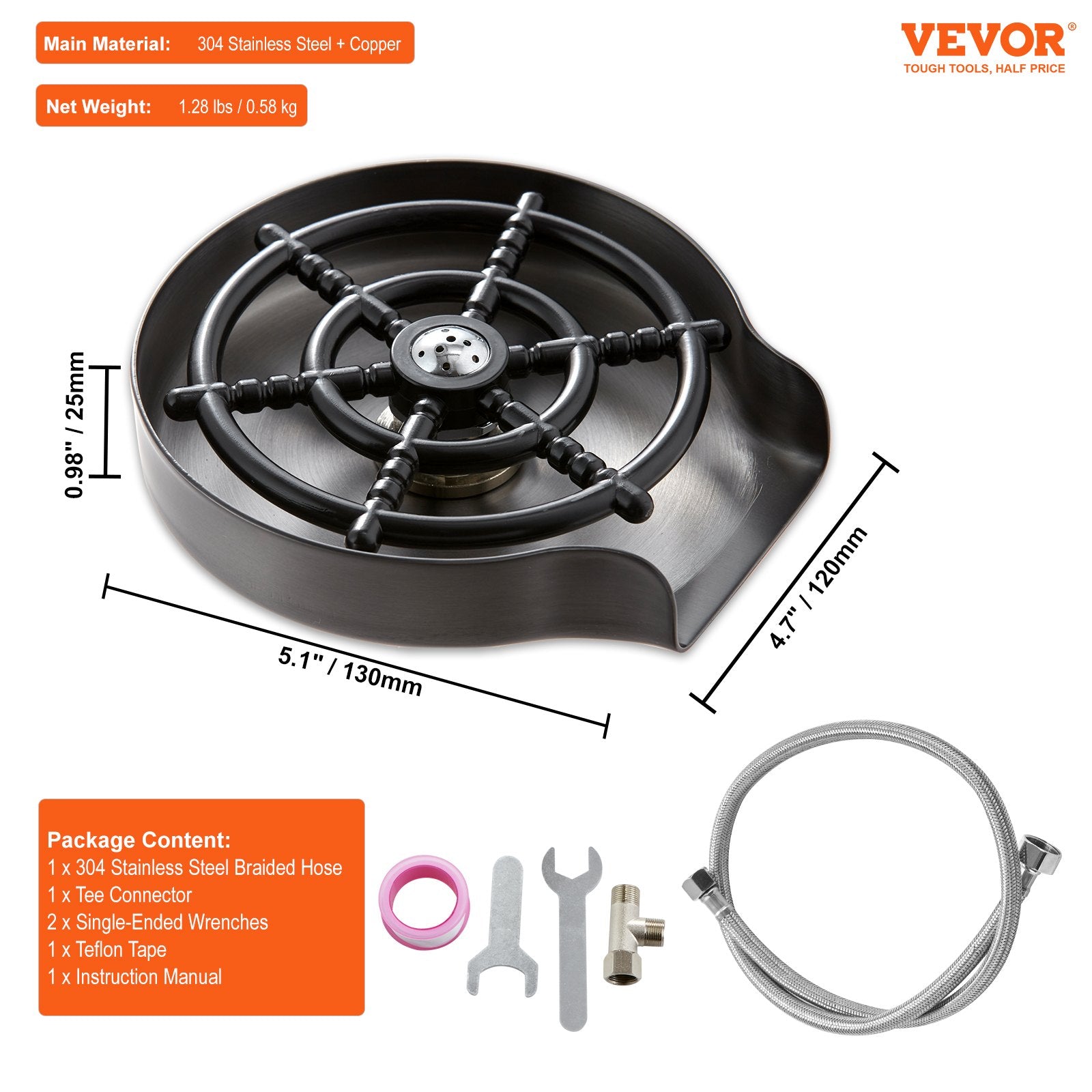 VEVOR Glass Rinser 10-Hole Rotating Stainless Steel Washer ABS Cup Holder 7
