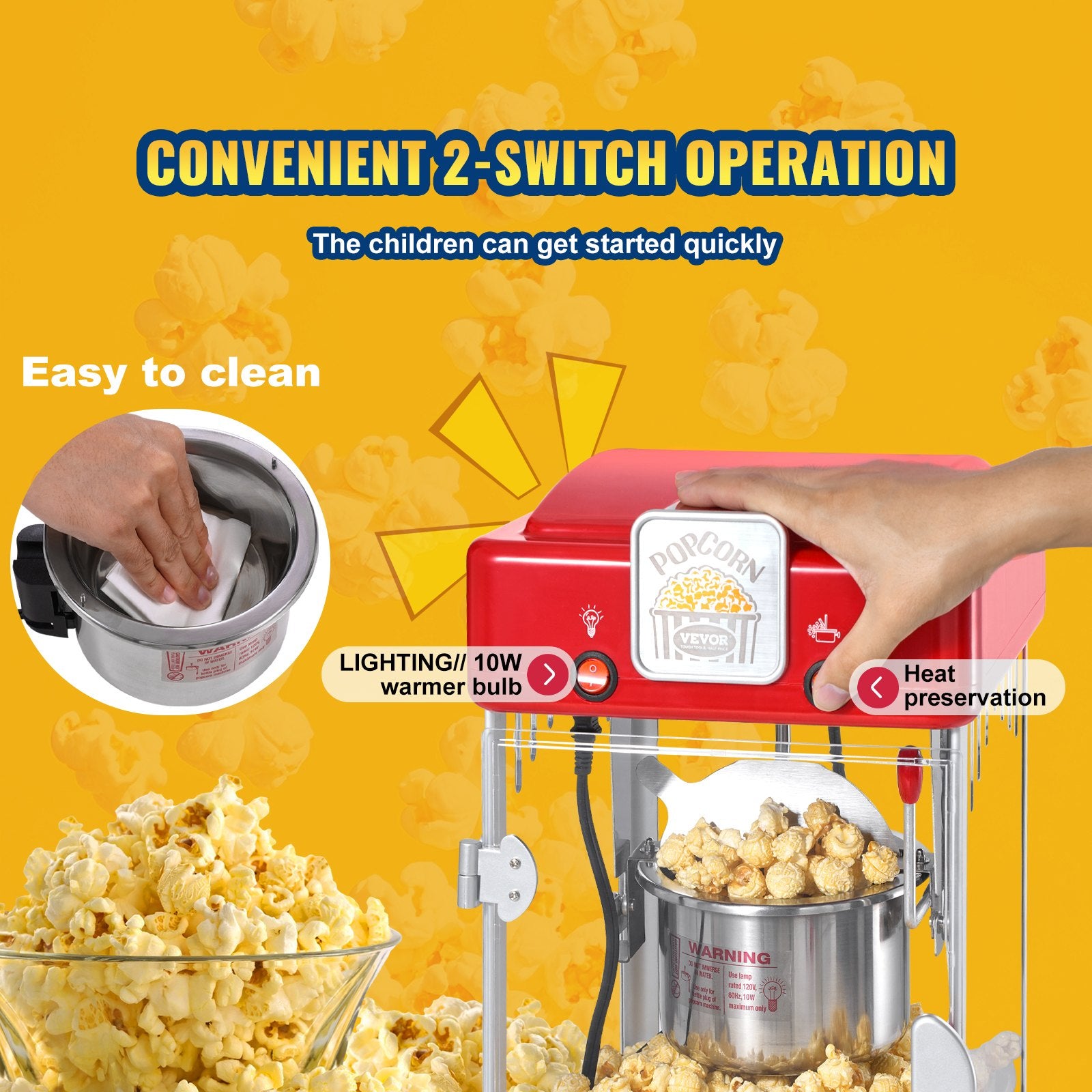 VEVOR Popcorn Popper Machine Tabletop Popcorn Maker 300W 2.5 Oz Red 5