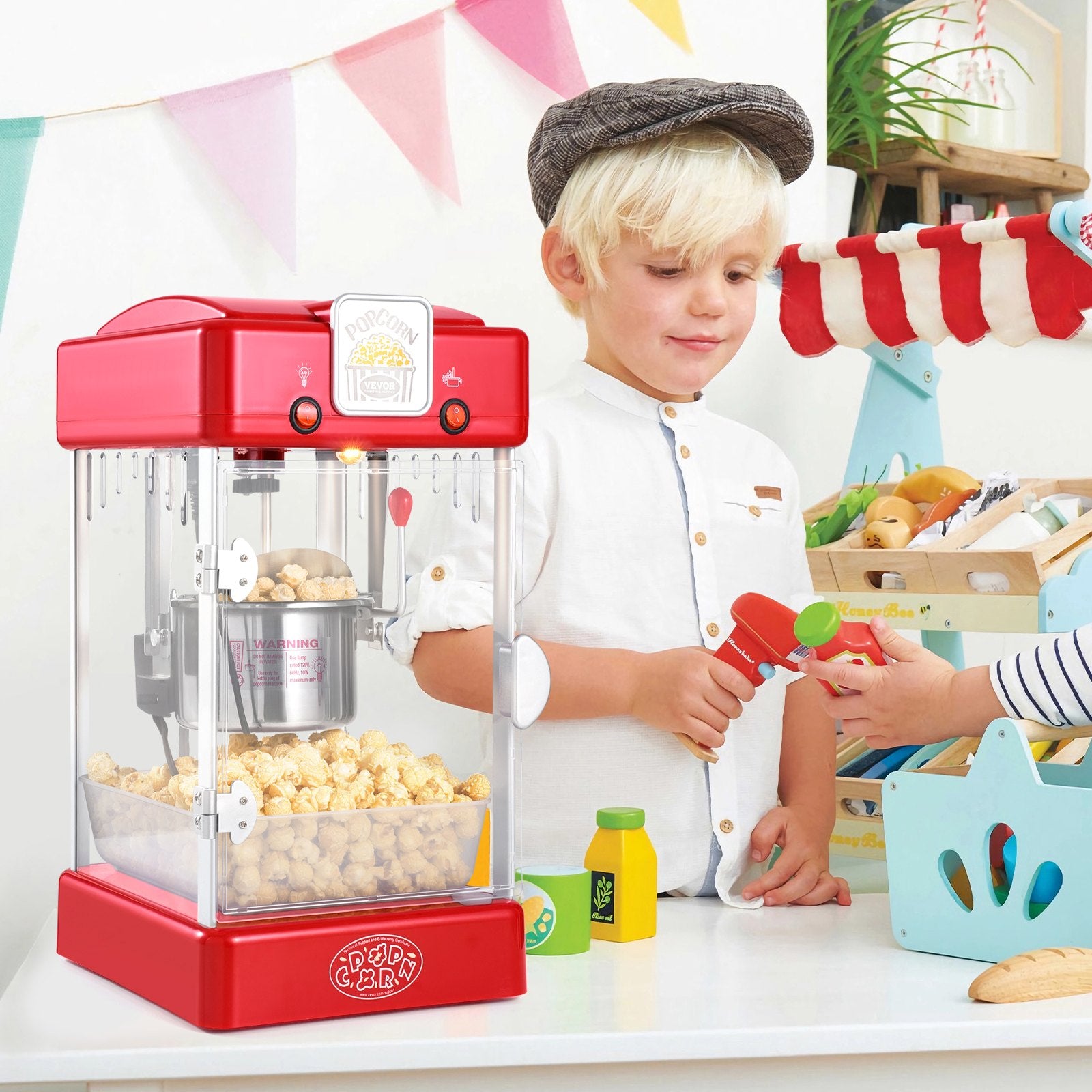 VEVOR Popcorn Popper Machine Tabletop Popcorn Maker 300W 2.5 Oz Red 8