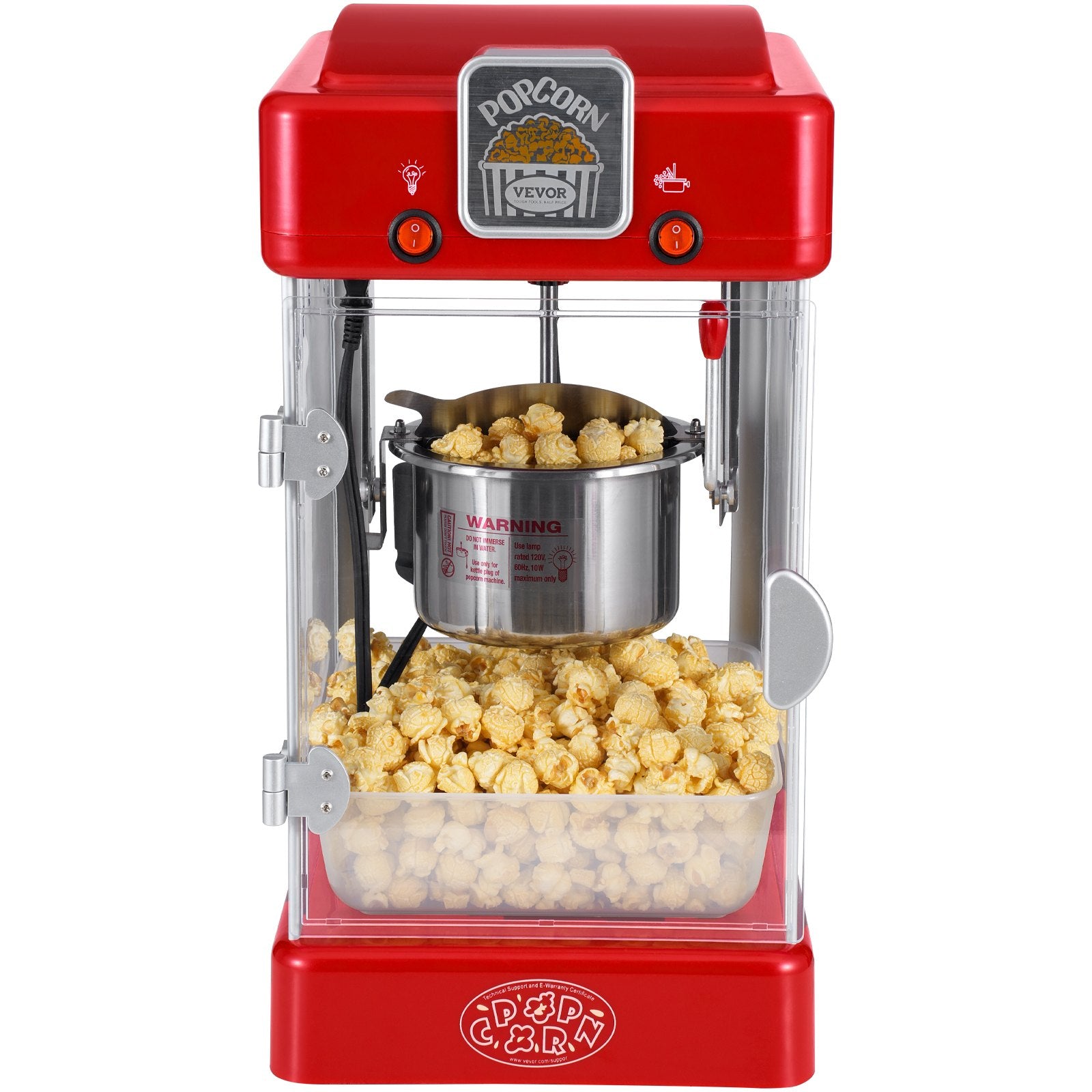 VEVOR Popcorn Popper Machine Tabletop Popcorn Maker 300W 2.5 Oz Red 10