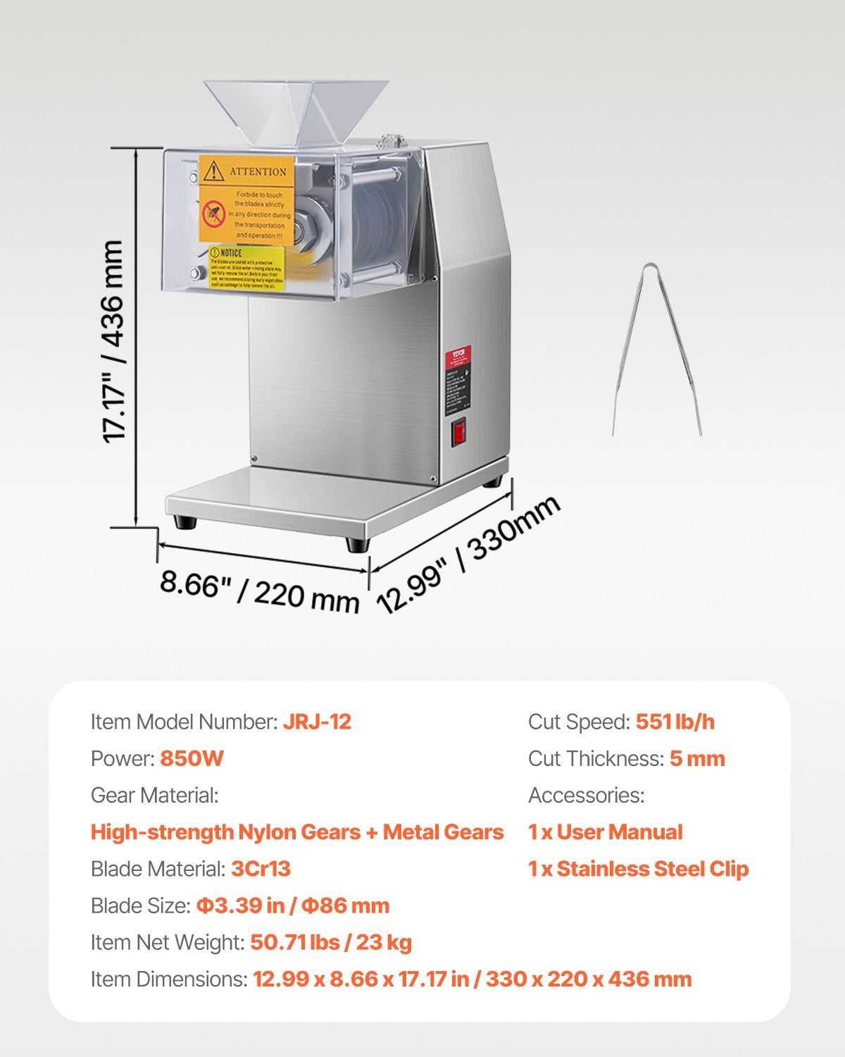 VEVOR Electric Meat Cutter Machine 850W Commercial Meat Slicer Cutting Machine 6