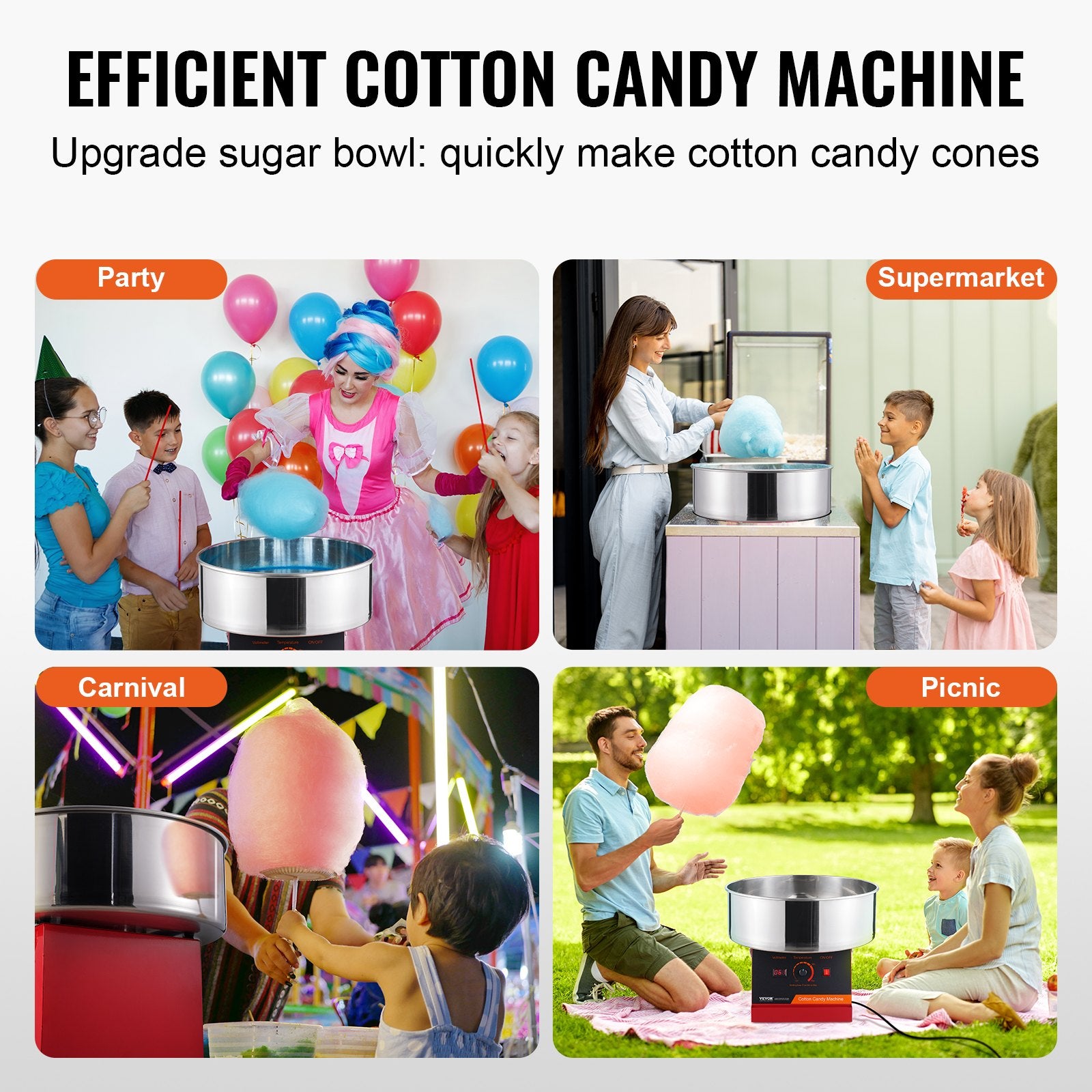 VEVOR Electric Cotton Candy Machine, 1000W Candy Floss Maker, Commercial Cotton Candy Machine with Stainless Steel Bowl, and Sugar Scoop, Perfect for Home Kids Birthday, Family Party (Red) 6