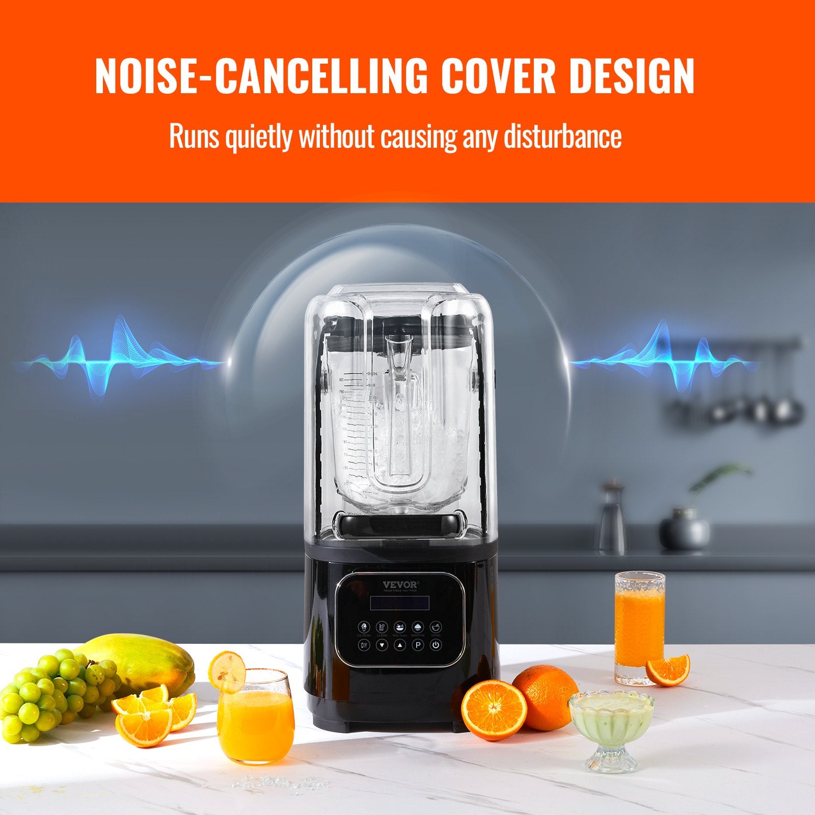 VEVOR Professional Blender with Shield, Commercial Countertop Blenders, 2L Jar Blender Combo, Stainless Steel 9 Speed & 5 Functions Blender, for Shakes, Smoothies, Peree, and Crush Ice, Black 5