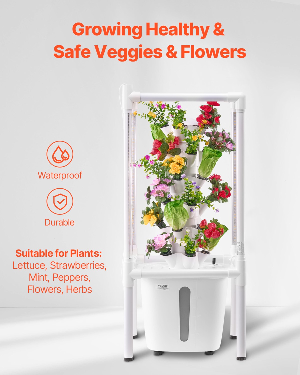 VEVOR Hydroponic Growing System with Grow Light 30 Pods Hydroponic Tower Garden 5