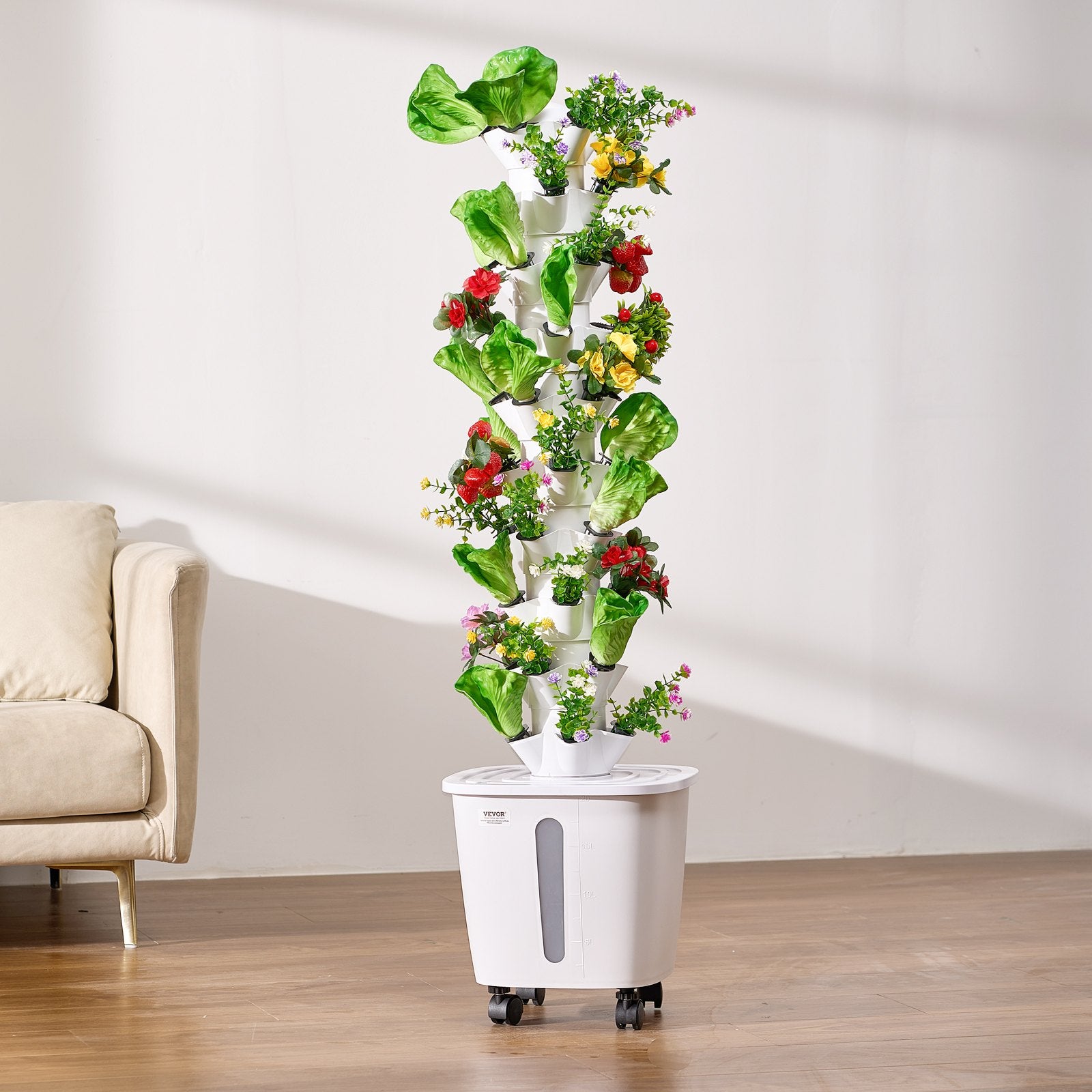 VEVOR Hydroponic Growing System, 50 Pods Vertical 10 Tiers Hydroponic Tower, Rolling Hydronic Garden with Water Pump & Wheels, Indoor Plants Germination Kit for Herbs Fruits & Vegetables 8