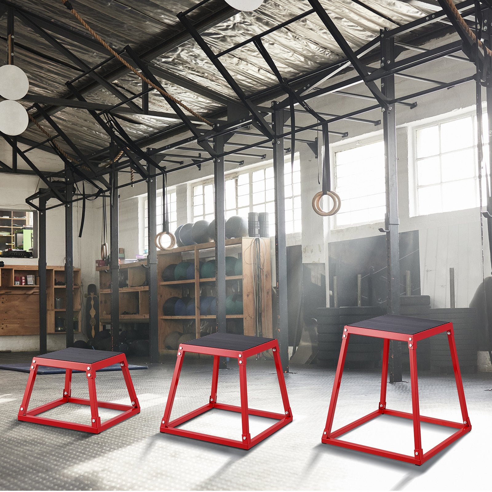 VEVOR Plyometric Jump Boxes, 12/18/24 Inch Plyo Box, Platform and Jumping Agility Box, Anti-Slip Fitness Exercise Step Up Box Set for Home Gym Training, Conditioning Strength Training, Red 8