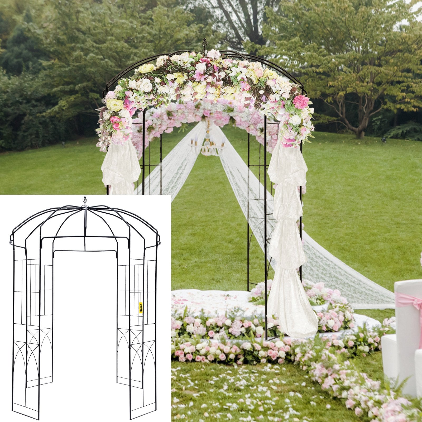 VEVOR Birdcage Shape Garden Arbor, 2.44m High, 1.59m Wide, Heavy Duty Wrought Iron Arbor, Wedding Arch Trellis for Climbing Vines in Outdoor Garden, Backyard, Lawn, Patio, Black 8