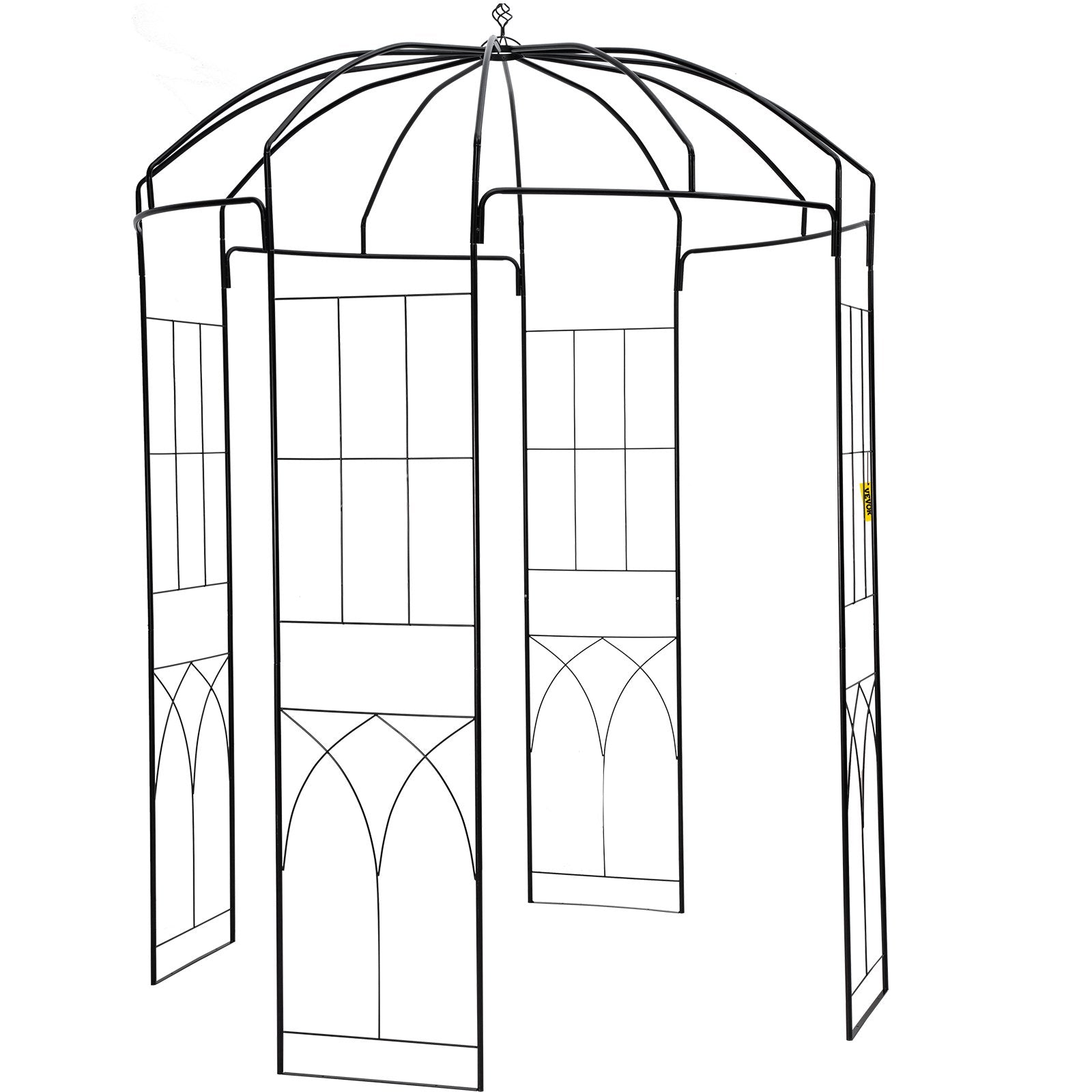 VEVOR Birdcage Shape Garden Arbor, 2.44m High, 1.59m Wide, Heavy Duty Wrought Iron Arbor, Wedding Arch Trellis for Climbing Vines in Outdoor Garden, Backyard, Lawn, Patio, Black 10