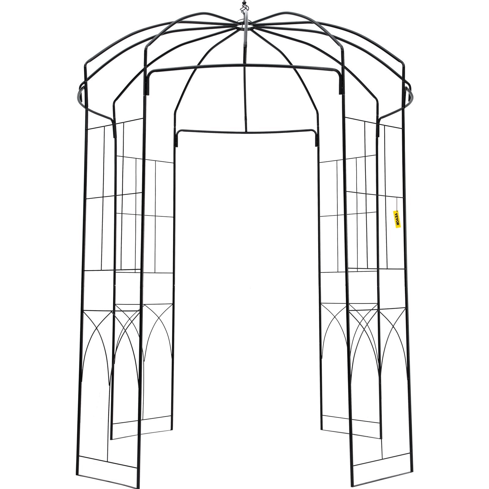 VEVOR Birdcage Shape Garden Arbor, 9\' High x 6.6\' Wide, Heavy Duty Wrought Iron Arbor, Wedding Arch Trellis for Climbing Vines in Outdoor Garden, Lawn, Backyard, Patio, Black 9