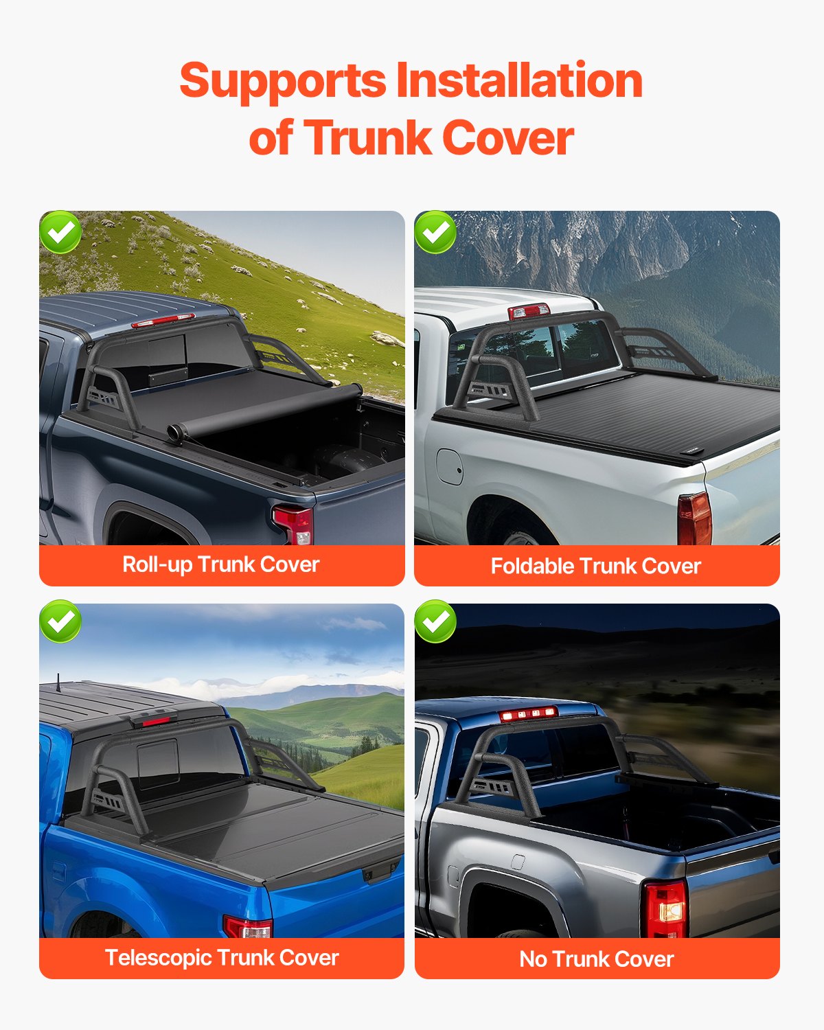 VEVOR Truck Bed Roll Bar Universal Chase Rack for Mid-Size Pickup Carbon Steel 3