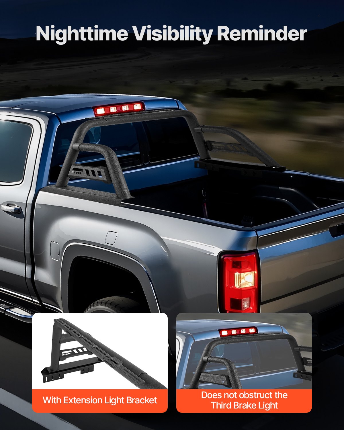 VEVOR Truck Bed Roll Bar Universal Chase Rack for Full-Size Pickup Carbon Steel 4