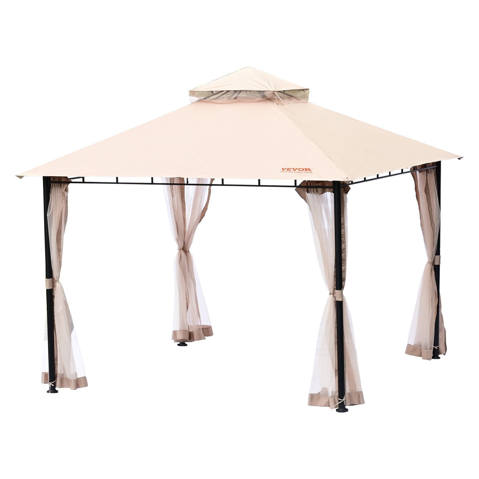 VEVOR Patio Gazebo for 6-8 Person, 3.05 x 3.05 m Backyard Gazebo, with Mosquito Netting, Metal Frame, and PU Coated 180G Polyester, Outdoor Canopy Shelter for Patio, Backyard, Lawn, Garden, Deck 10