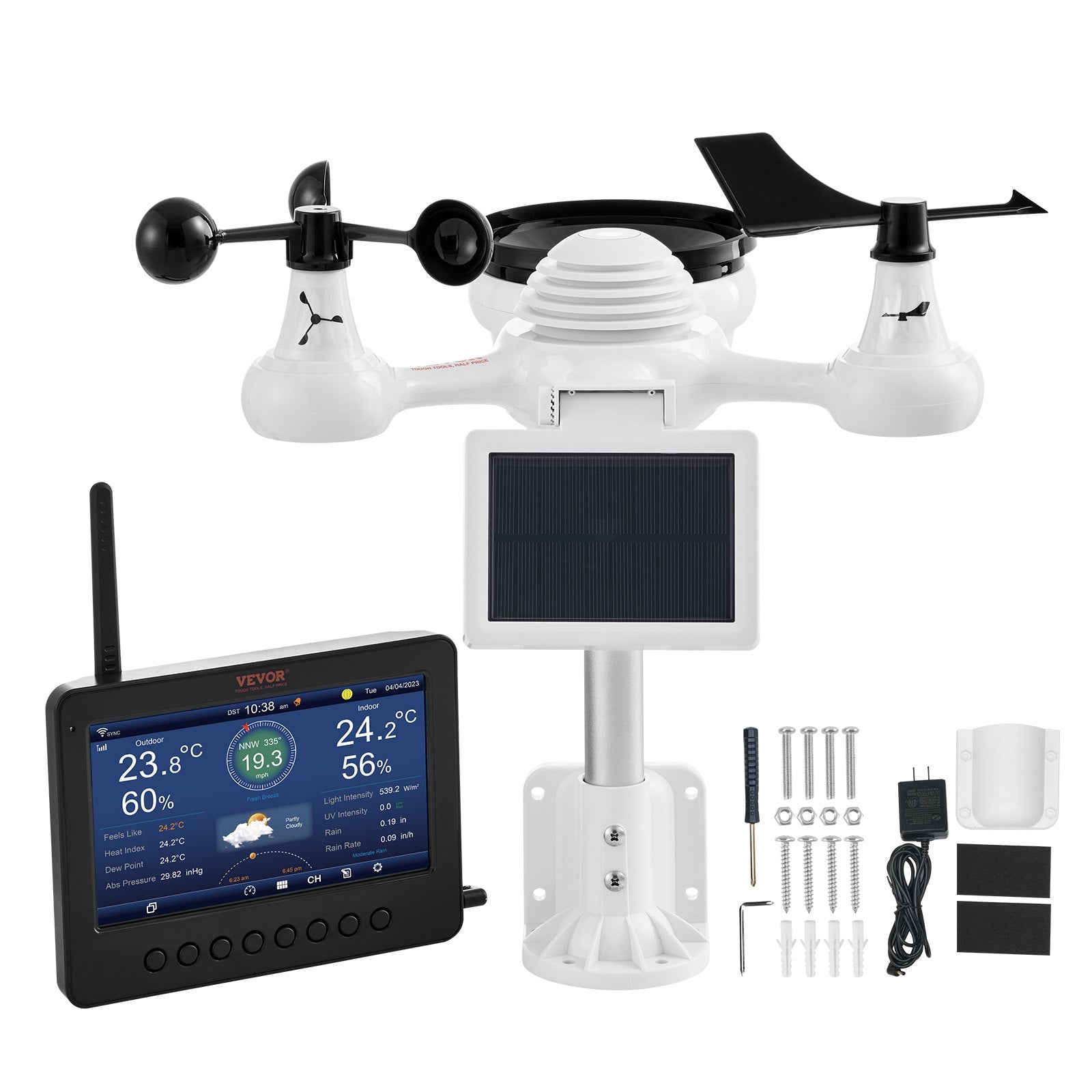 VEVOR 7-in-1 Wi-Fi Weather Station 177.8 mm TFT Display Wireless Outdoor Sensor 9