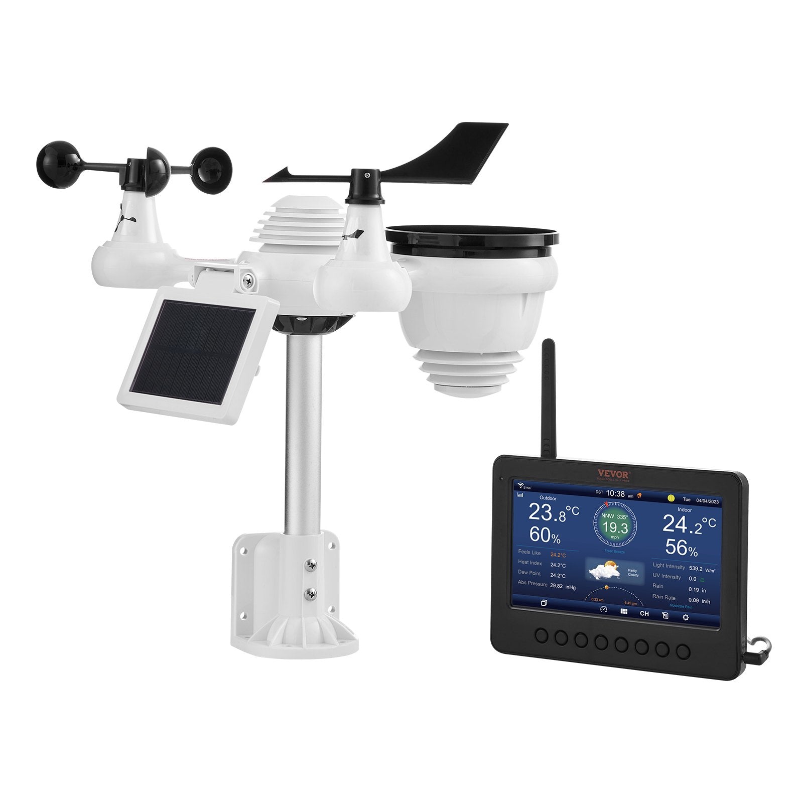 VEVOR 7-in-1 Wi-Fi Weather Station 177.8 mm TFT Display Wireless Outdoor Sensor 10