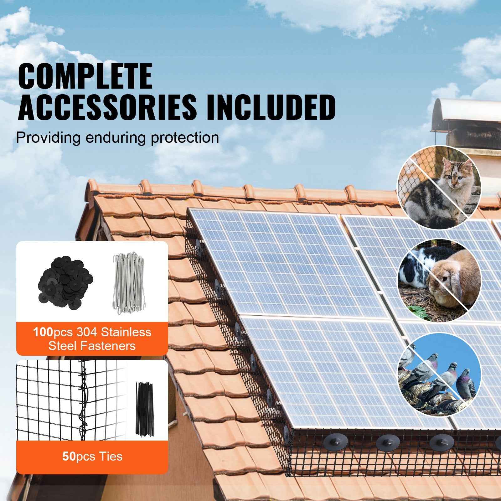 VEVOR 8in x 100ft Solar Panel Bird Guard Critter Guard Roll Kit 100pcs Fasteners 4