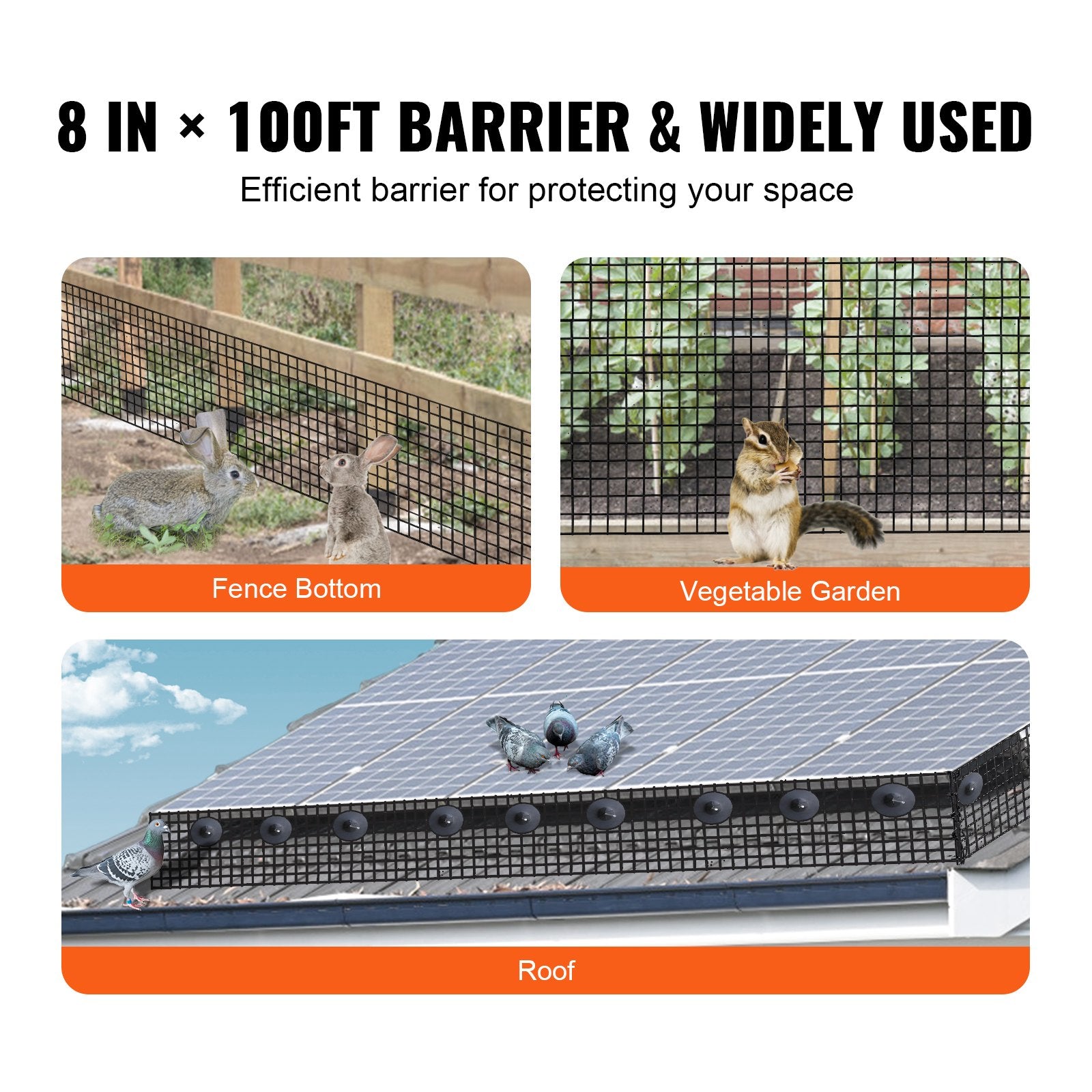 VEVOR 8in x 100ft Solar Panel Bird Guard Critter Guard Roll Kit 100pcs Fasteners 6