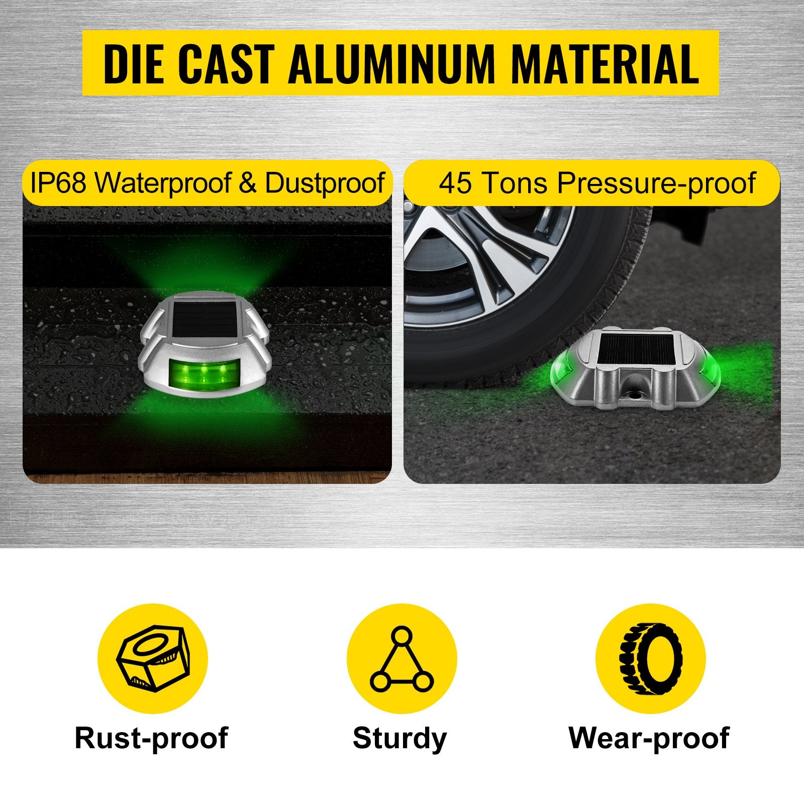 VEVOR 8-Pack Solar Driveway Light LED Road Markers Green for Garden Pathway 3